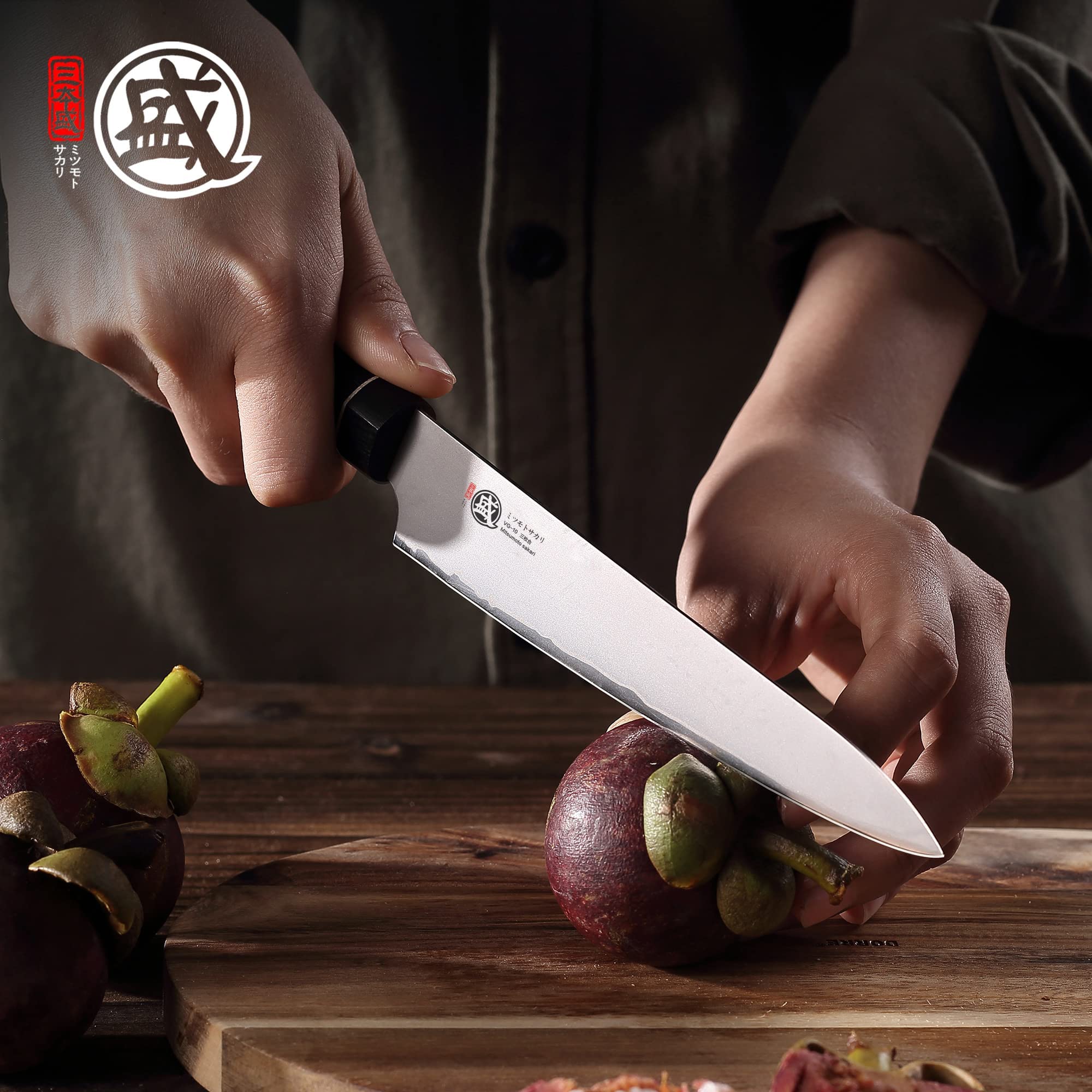 MITSUMOTO SAKARI Spelucchino Professionale da 14 cm, Coltello da Frutta Forgiato a Mano,Coltelli da Cucina（con Manico in G10 e Scatola di legno Boutique）