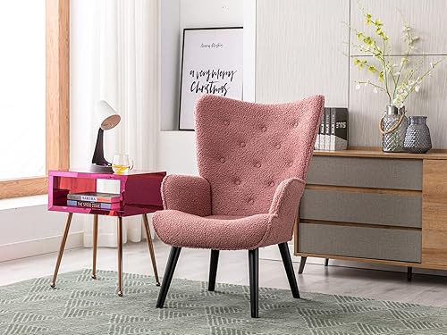 Miniatura 2 de Dolonm - Silla decorativa de piel sintética moderna con botones capitoné y respaldo alto con brazos tapizados con respaldo alto y patas de madera