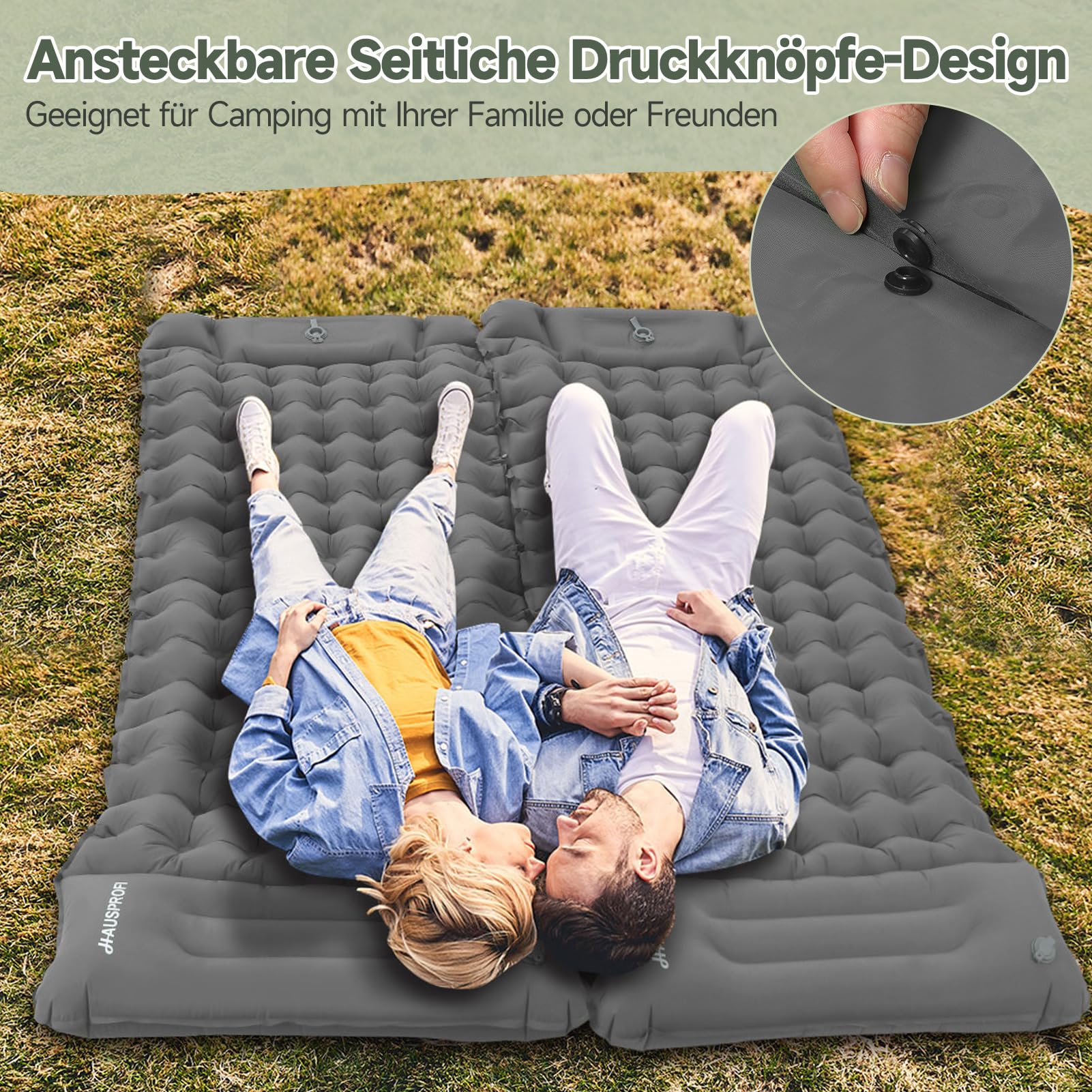 HAUSPROFI Isomatte Camping, Ultraleicht Camping Luftmatratze mit Fußpumpe & Kissen, Aufblasbare Matratze Kompakte und Leichte, Campingmatte für Wandern Strand Outdoor