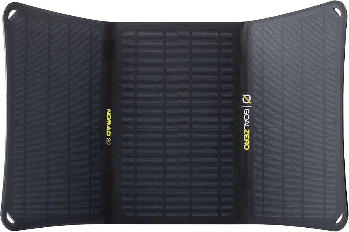 Nomad 20, Panel Solar Monocristalino Plegable de 20 Watts con Puerto USB + 8mm, Cargador de Panel Solar Portátil. Cargador de panel solar ligero de 18-22 V y 20 W con soporte ajustable | Monocristalino, salida de 18-22 V, ligero y duradero, carga bancos de energía Flip o Sherpa