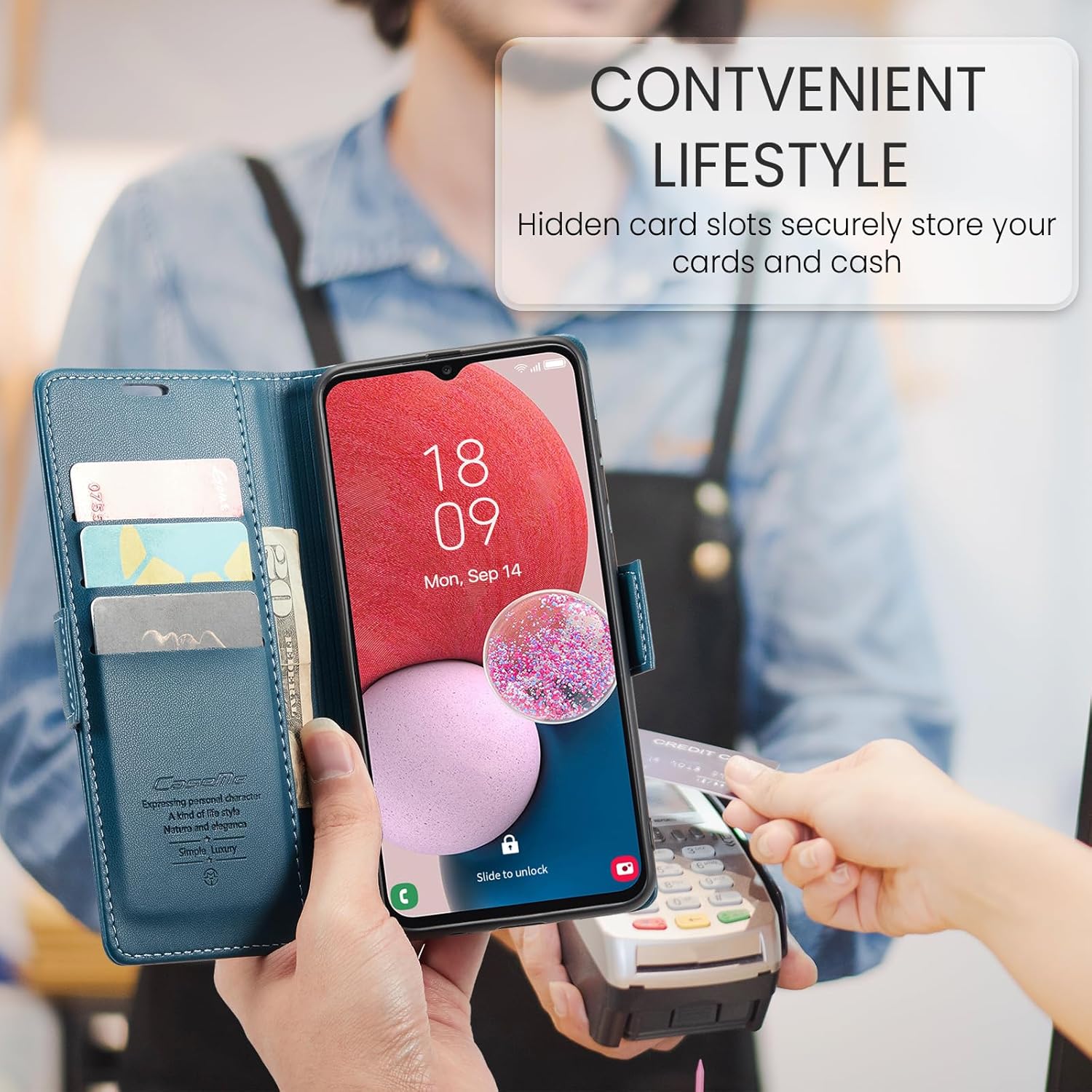 Samsung Galaxy A13 4G/5G Wallet Case with [RFID Blocking] Card Holder Magnetic Kickstand,Leather Flip Protective Case Wallet for Samsung Galaxy A13 4G/5G 6.5 Inch-Blue - Image 5