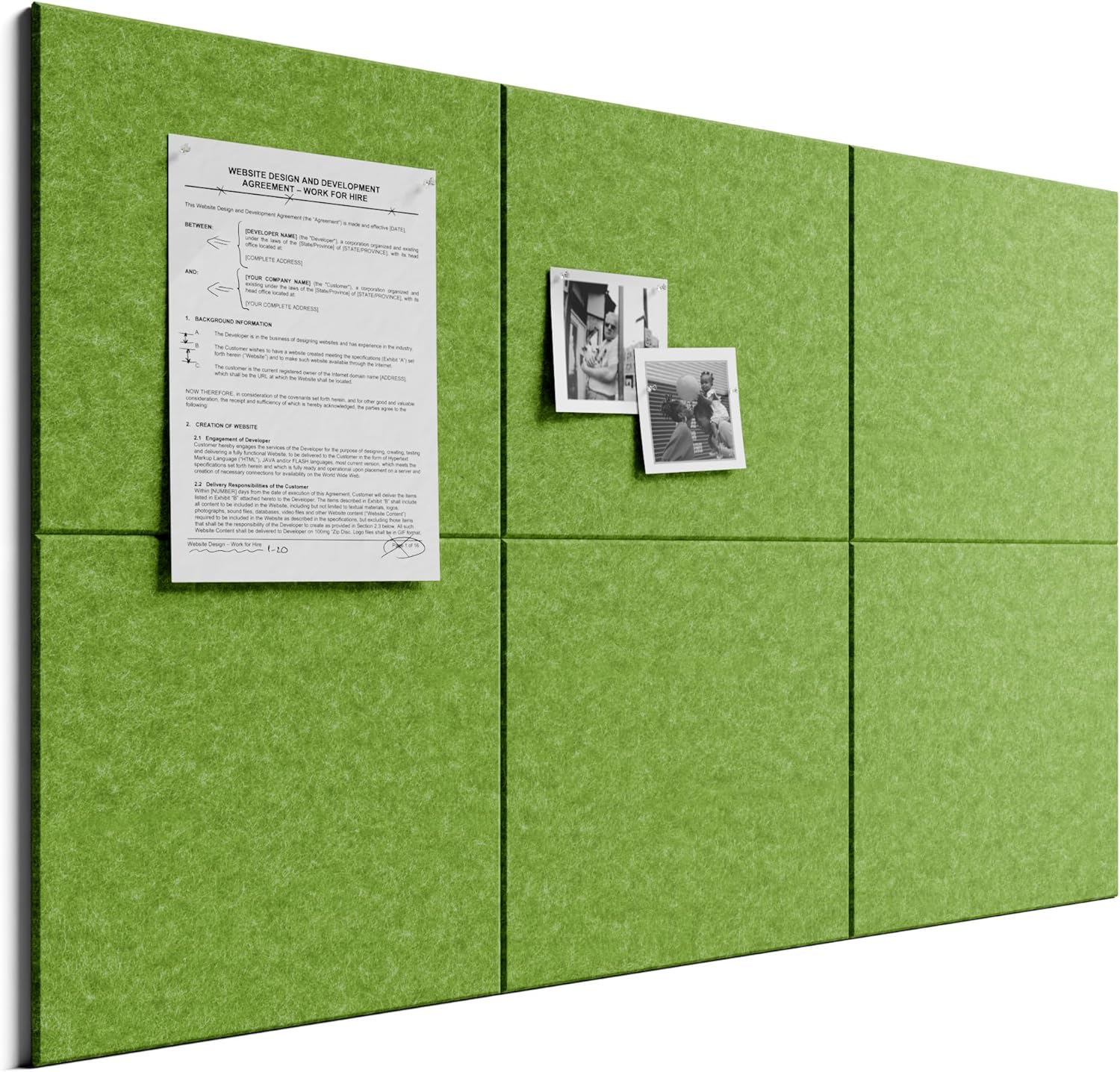 Bumusty Large Cork Board 36" x 24" Alternative - 6 Pack Felt Wall Tiles with 40 Safe Removable Adhesive Tabs, 30 Pushpins, Cork Boards for Walls Pin Board Bulletin Board Office Decor (Kelly Green)