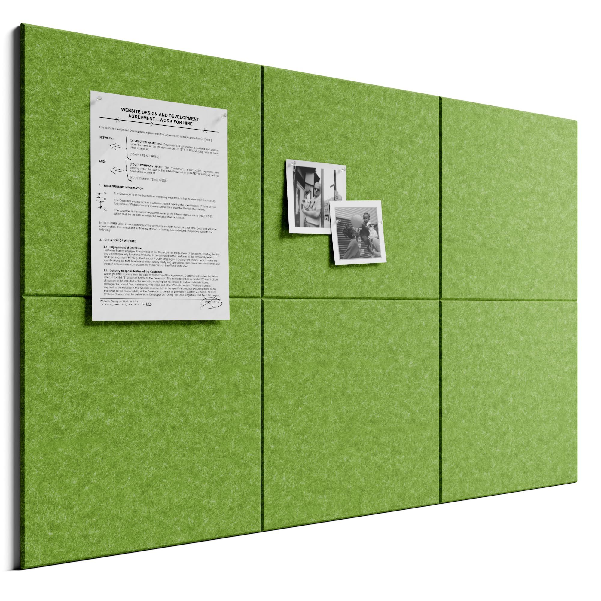 Bumusty Large Cork Board Alternative36 x24 Felt Bulletin Board Tiles, with 30 Pushpins, 40 Adhesive Tabs, 6Pack Slat Wall Paneling, Cork Boards for Office Push Pin Board Felt Board-Kelly Green