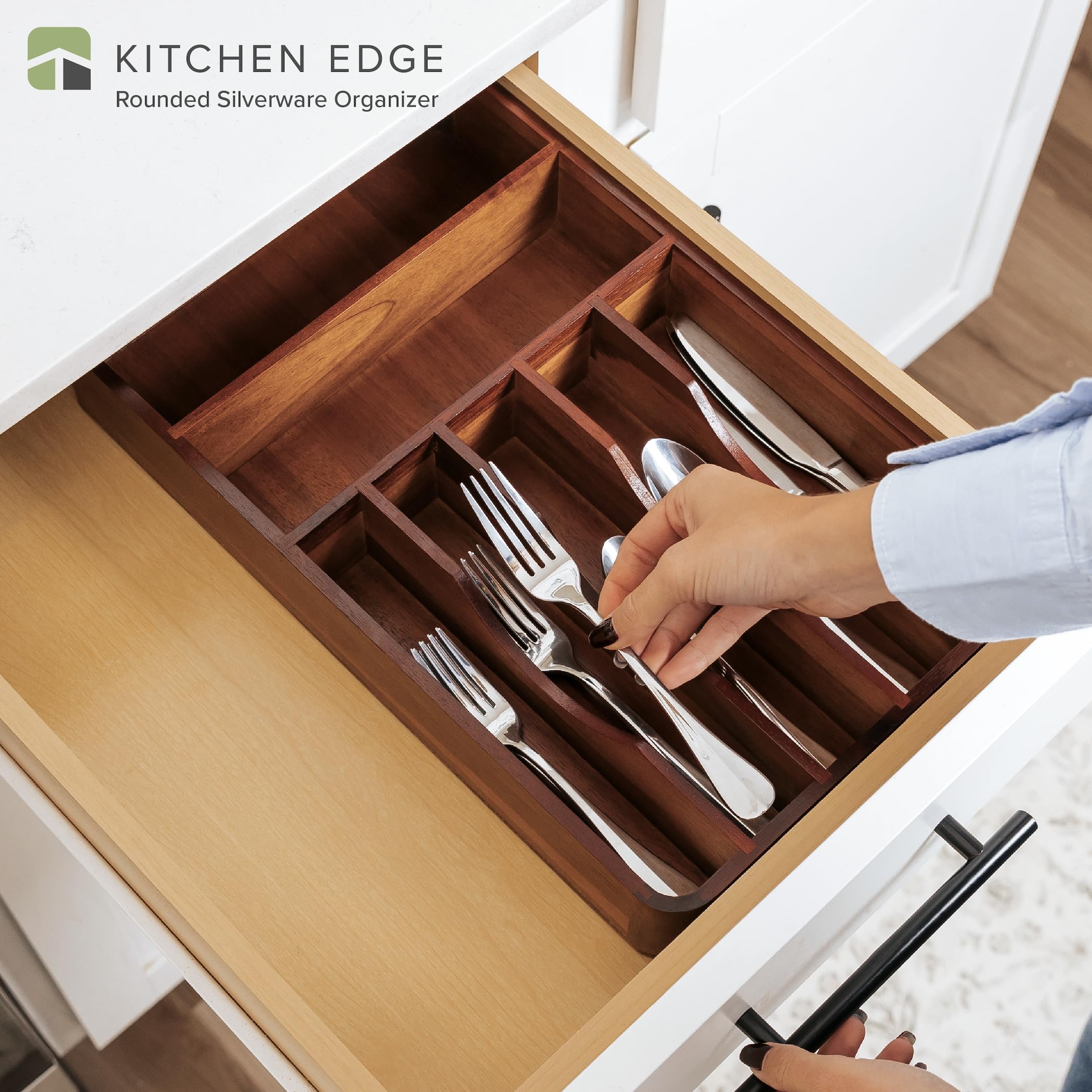 Organizador de cubiertos, cubiertos y utensilios para cajones de cocina, fijo de 10.5 pulgadas de ancho, 7 compartimentos de almacenamiento, pies antideslizantes, esquinas redondeadas, 2