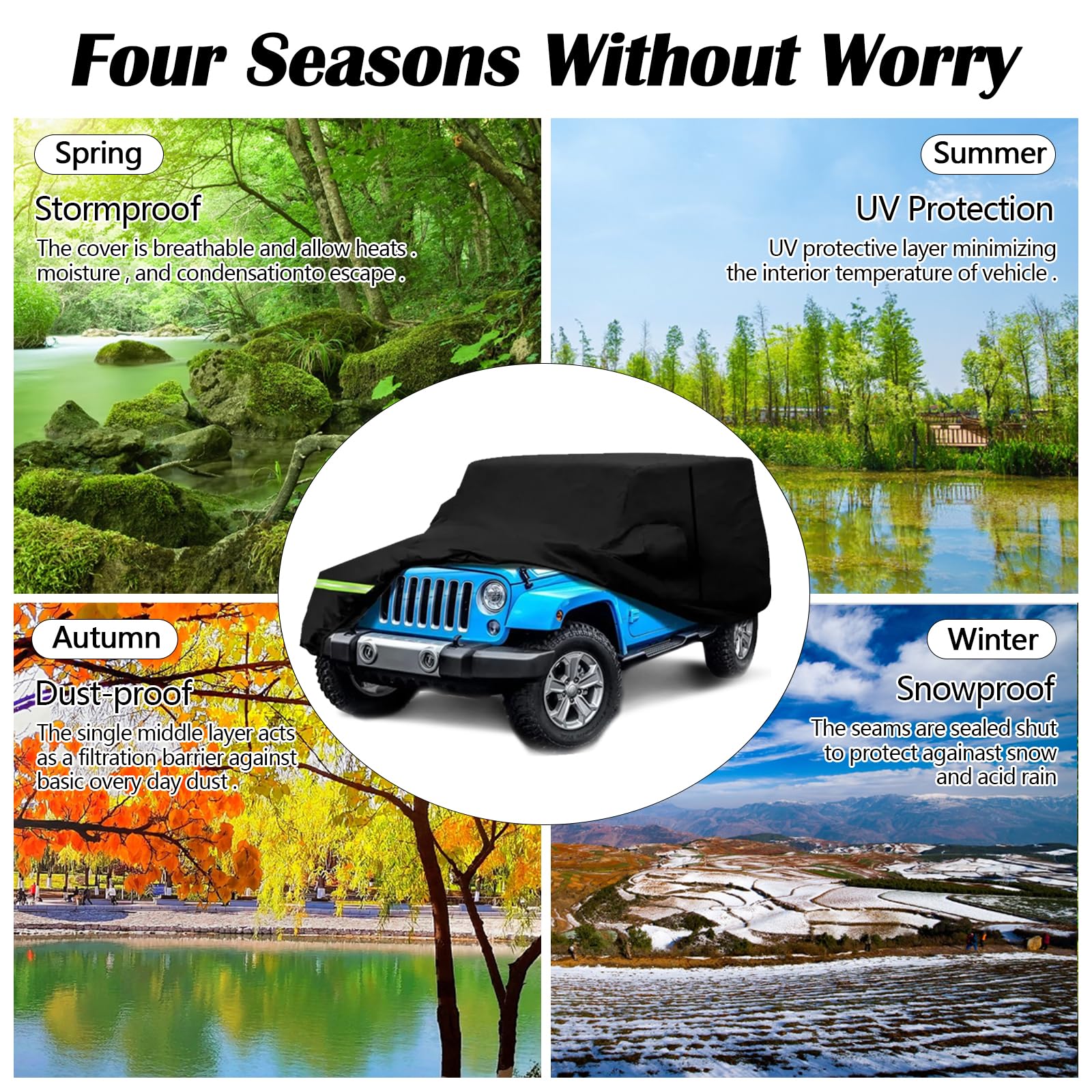 Copriauto Impermeabile per Wrangler 2 Porte - Anti UV Esterno Interno per CJ YJ TJ e JK - Completo per Garage a 2 Porte - Copertura per Tutte Le Stagioni