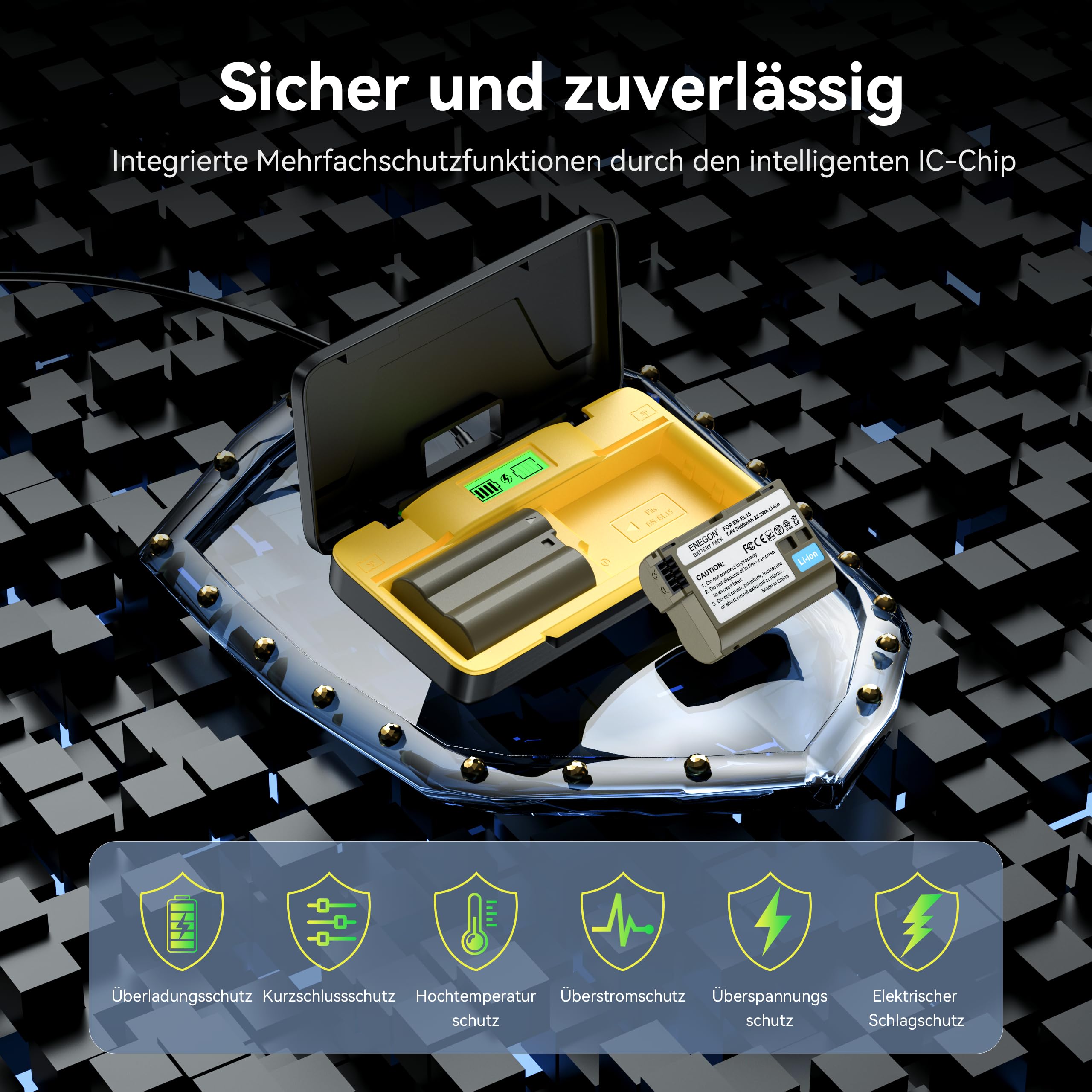 ENEGON EN-EL15/EL15C Dual akku (3000mAh) und 20W Storage Schnellladegerät Set kompatibel mit Nikon Z5,Z6,Z7,Z8,Z6iii,ZF,D7000,D7100, D7200, D7500, D610, D810,D800 D600 D800e D850 D880 Digitalkamera