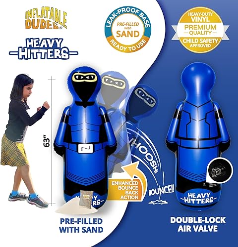 Miniatura 3 de INFLATABLE DUDES Ninja Large Nobi 63 pulgadas - Saco de boxeo para niños  Ya lleno de arena  Bolsa Bop  Juguete inflable  Boxeo -Pesado HITTERS-