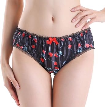 Satini Womens Floral Satin Lingerie Bikini Briefs Panties Knickers