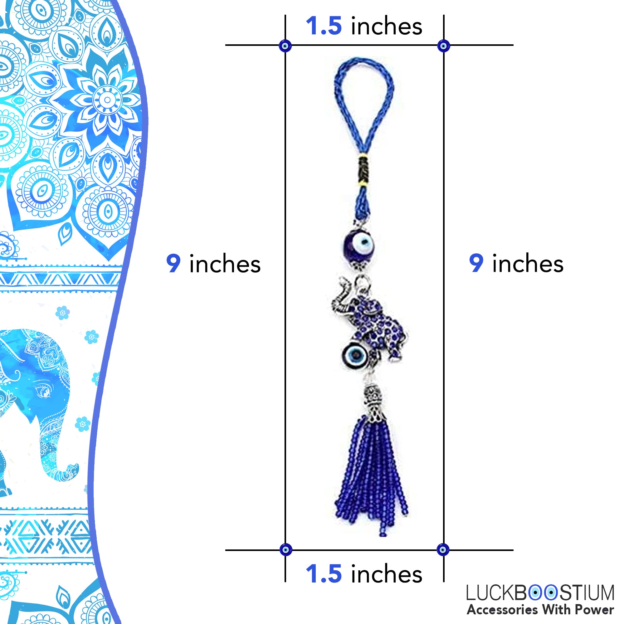 Portafortuna Con Elefante E Occhio Di Allah – Ciondolo Appendibile In Cristalli Strass Per Protezione E Forza – Decorazione Per Auto, Casa E Ufficio – Idea Regalo Unica - 2