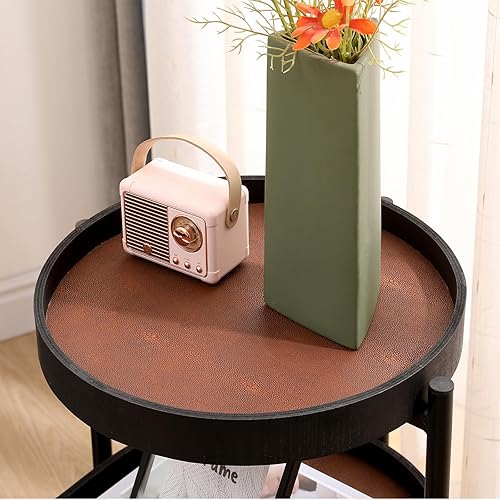 Miniatura 5 de MAGLADY Mesa auxiliar redonda de 2 niveles, mesa auxiliar irregular de 2 niveles, mesa auxiliar para sofá, mesa pequeña con marco de metal,