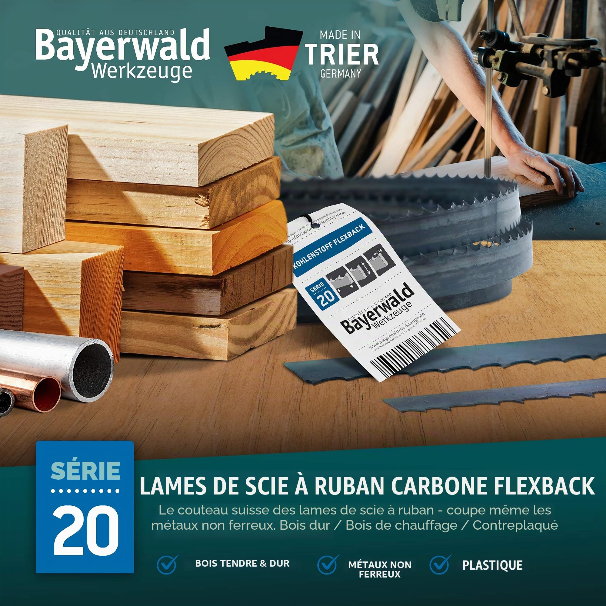 Lame de scie à ruban Bayerwald Flexback - 2180 x 10 x 0.65 x 8 / Bois, métaux non ferreux, plastique PVC, tôles fines/bande de scie adaptée à