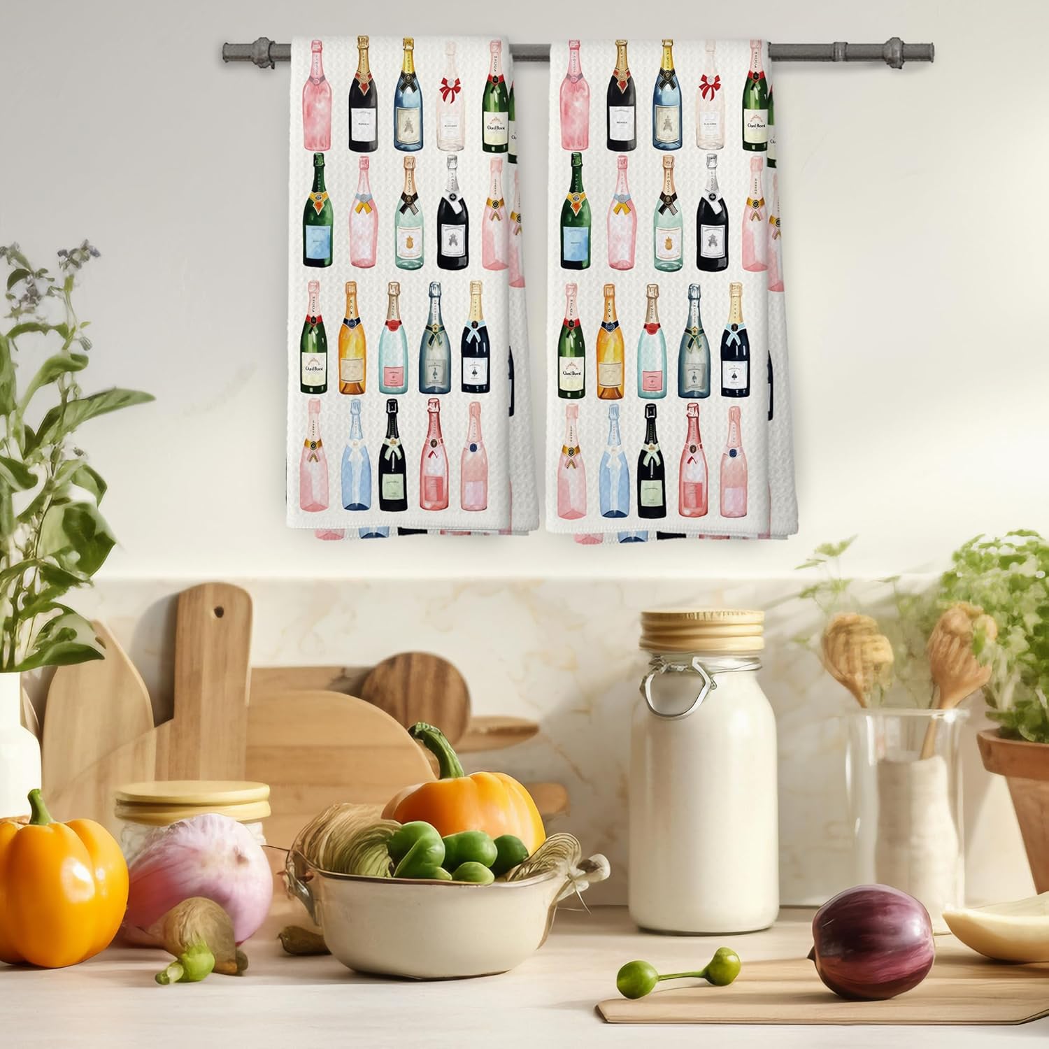 Champagne Lover Gifts Kitchen Towels Set of 2, Champagne Accessories Bar Bathroom Decor, Trendy Alcohol Bottles Cocktail Gift Bachelorettes Decorative Tea Towels Dish Towels 16x24 Inch - Image 4