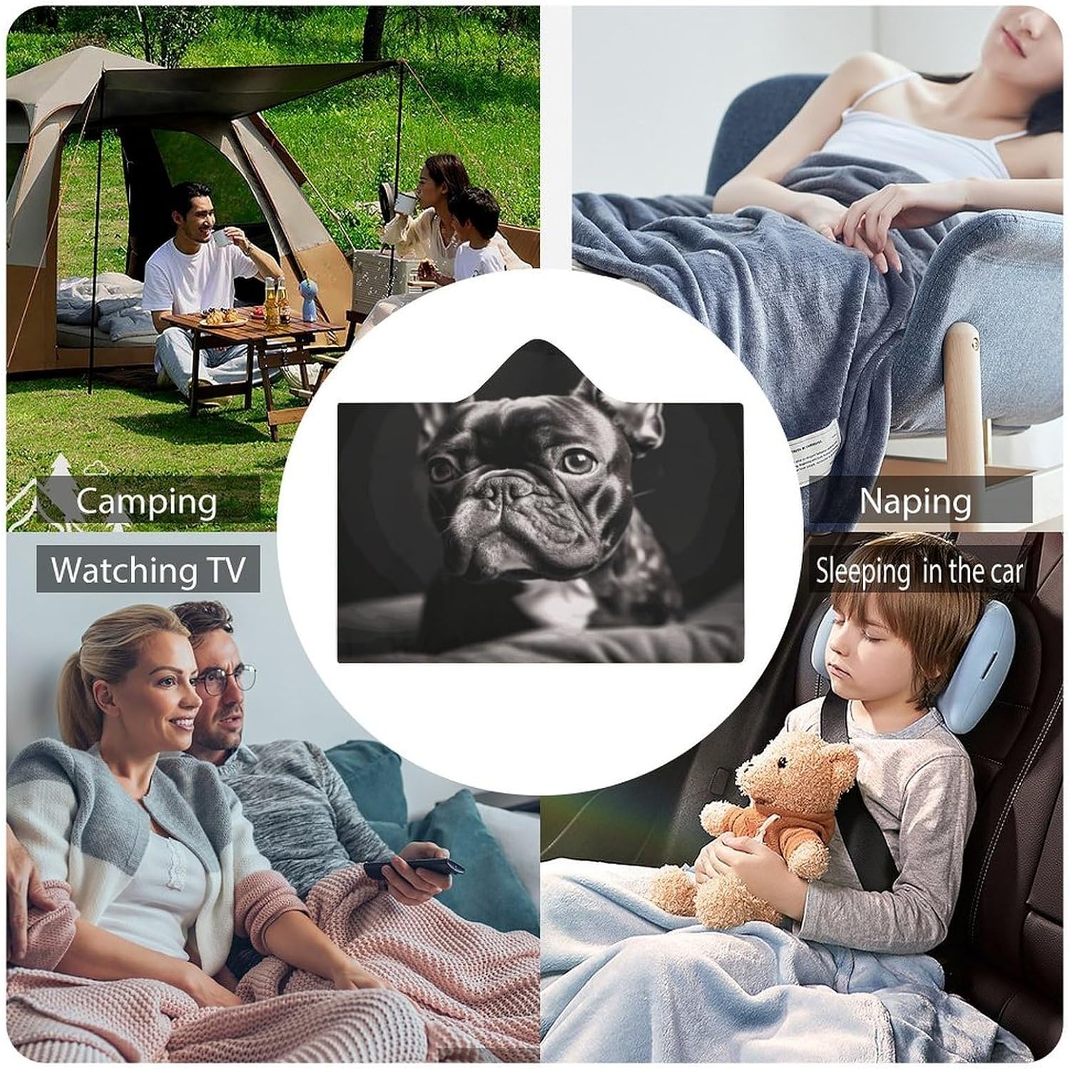 French Bulldog4 Hooded Blanket Cozy And Functional,Wearable Blanket Hoodie for Women Men,Blanket Poncho Presents50 x60