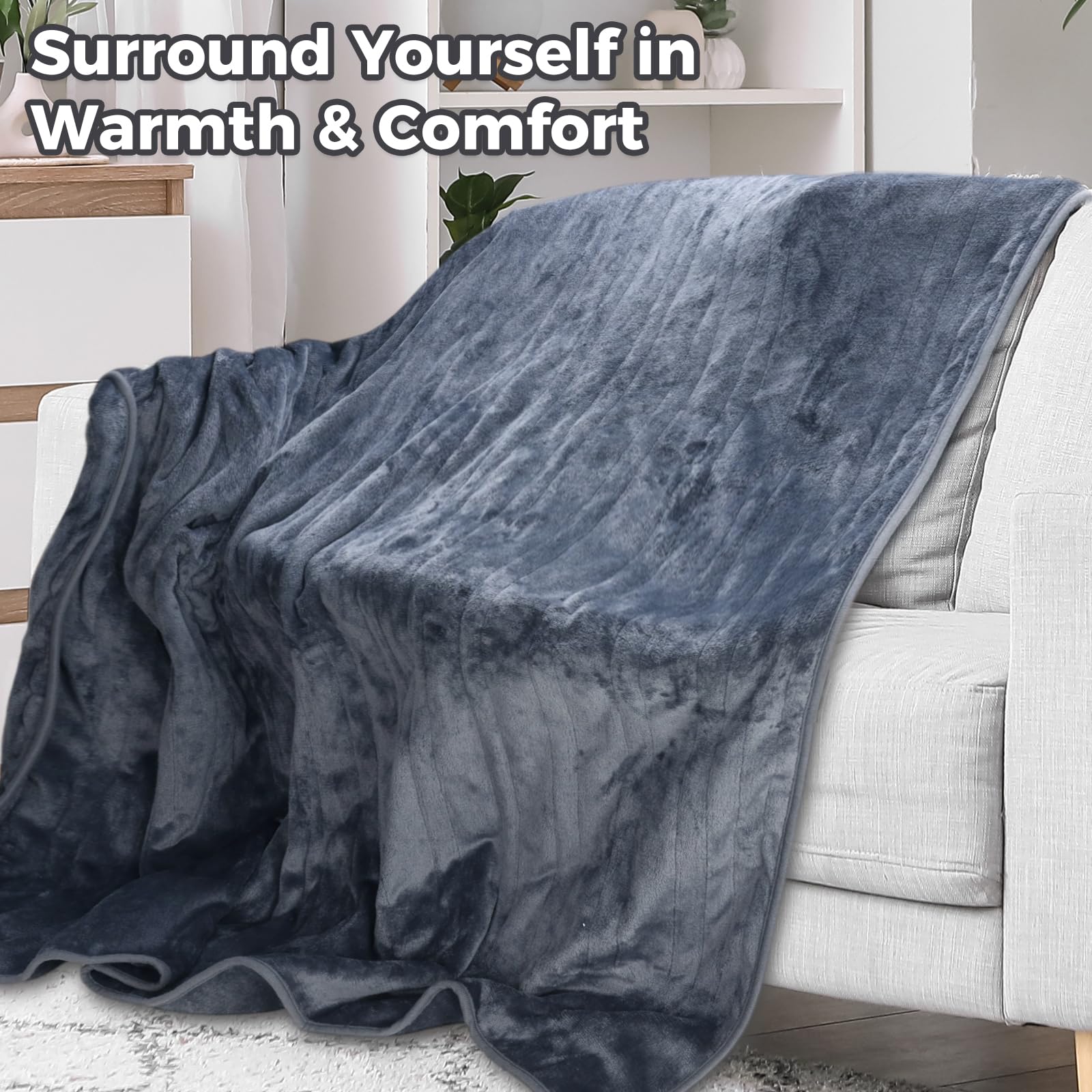 Elytsemoh Coperta Riscaldante Elettrica, Coperta Termica 160x150cm in Doppia Flanella, Lavabile in Lavatrice, Timer 9 Ore e 10 Impostazioni Di Calore Lavatrice, Per Divano, Letto, Ufficio