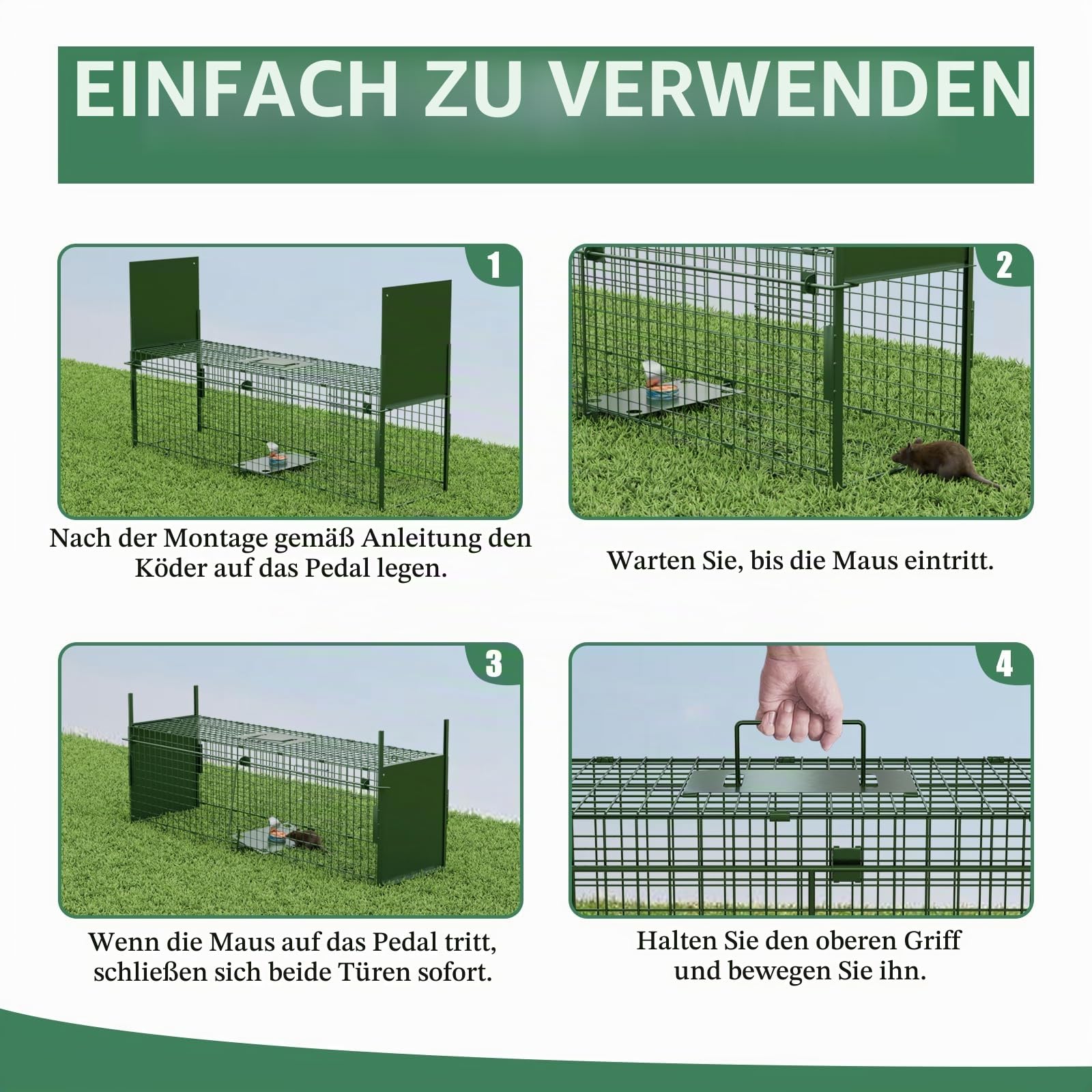 Lebendfalle Marderfalle 100 x 29 x 31.5 cm Katzenfalle Groß Fuchsfalle Kastenfalle Waschbärfalle Rattenfalle Tierfalle Drahtfalle Mit 3 türen