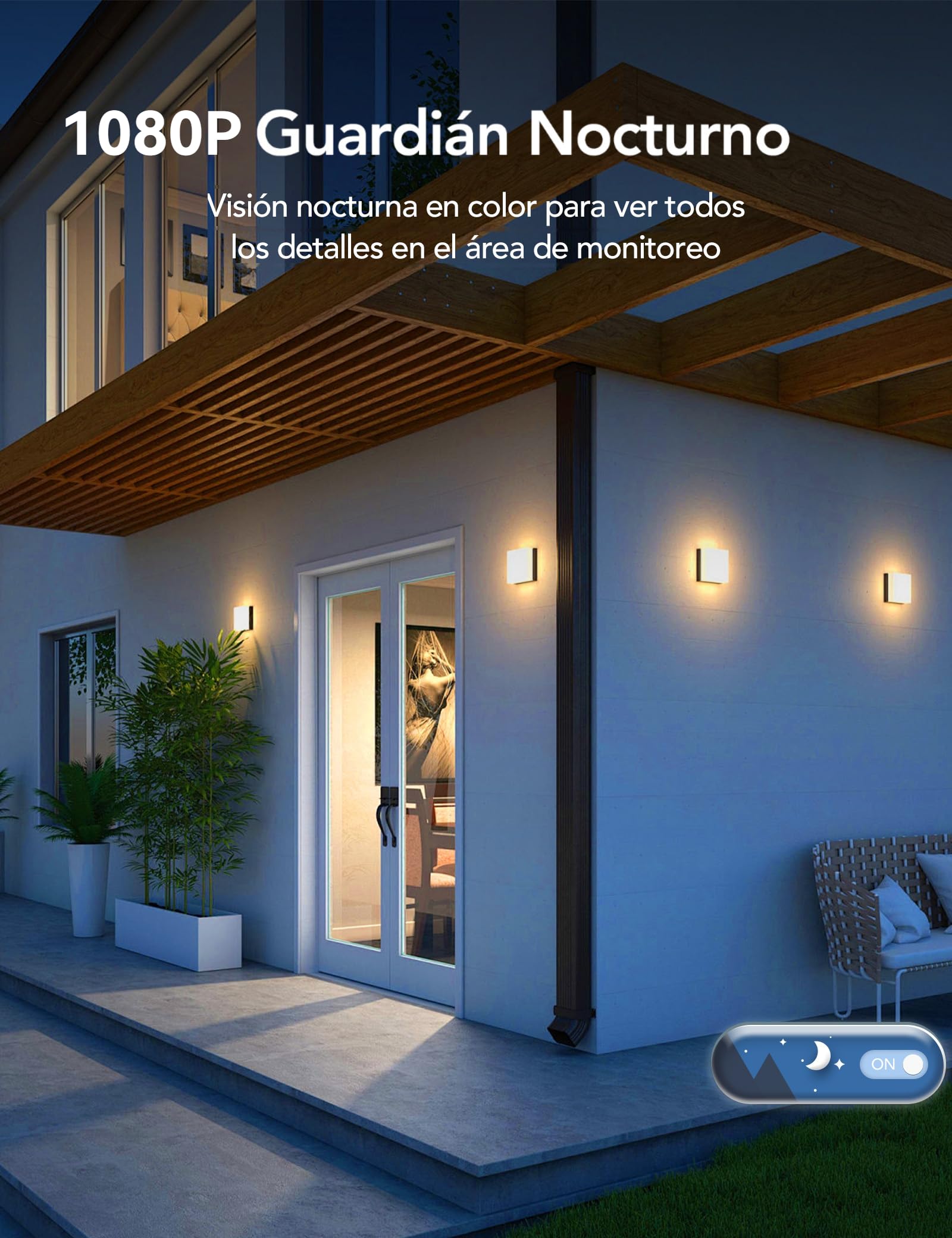 GNCC Camara Vigilancia WiFi Exterior Solar con Bateria Sin Cables, 1080p/2MP Camara Vigilancia Exterior Solar Visión Nocturna Color, PTZ 360°, Humana Detección de IA, PIR Sirena, Audio Bidireccional