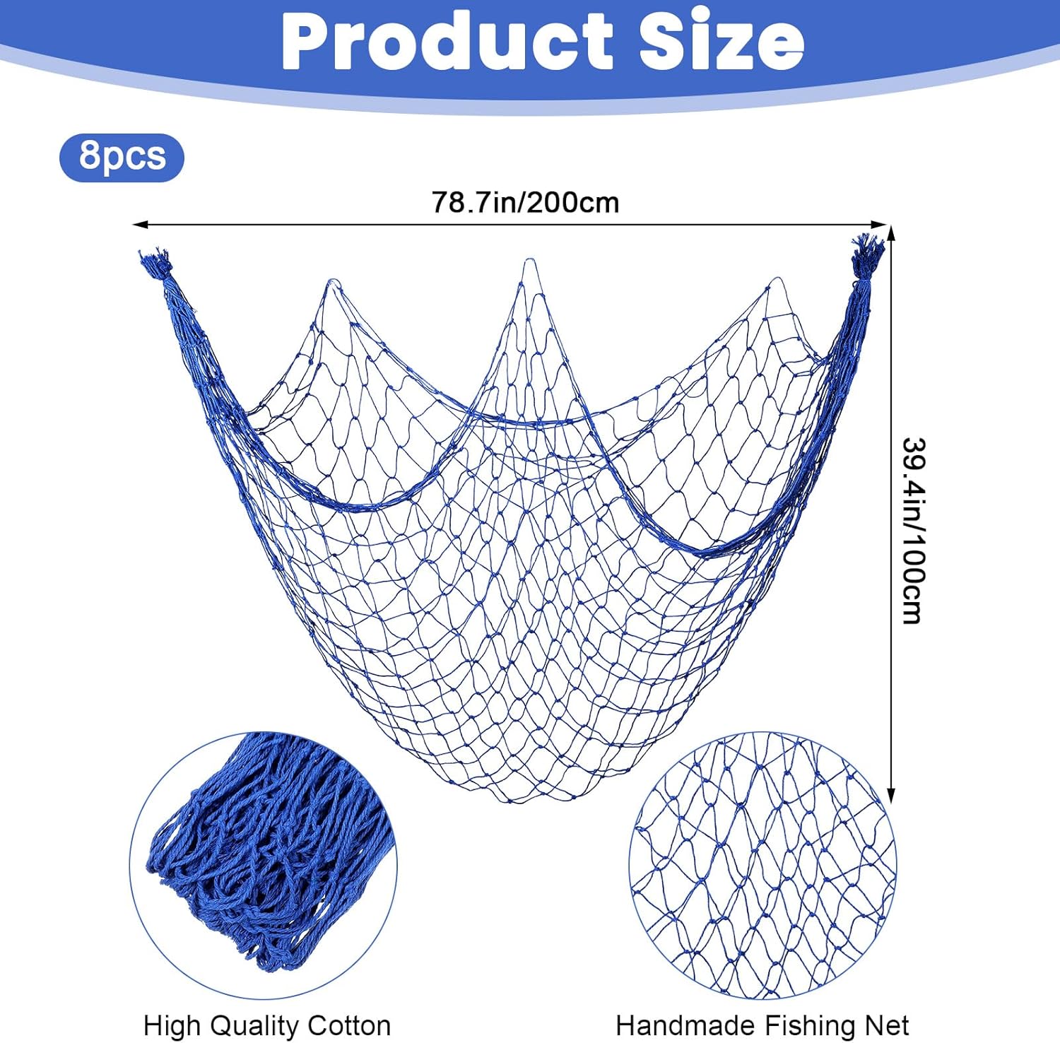 8 Pack Natural Fish Netting Decorative 80 x 40 Inch Fish Net Decorations for Pirate Party Ocean Beach Wall Hanging Decoration Nautical Sea Party Decorations Photo Picture(Novel Color)