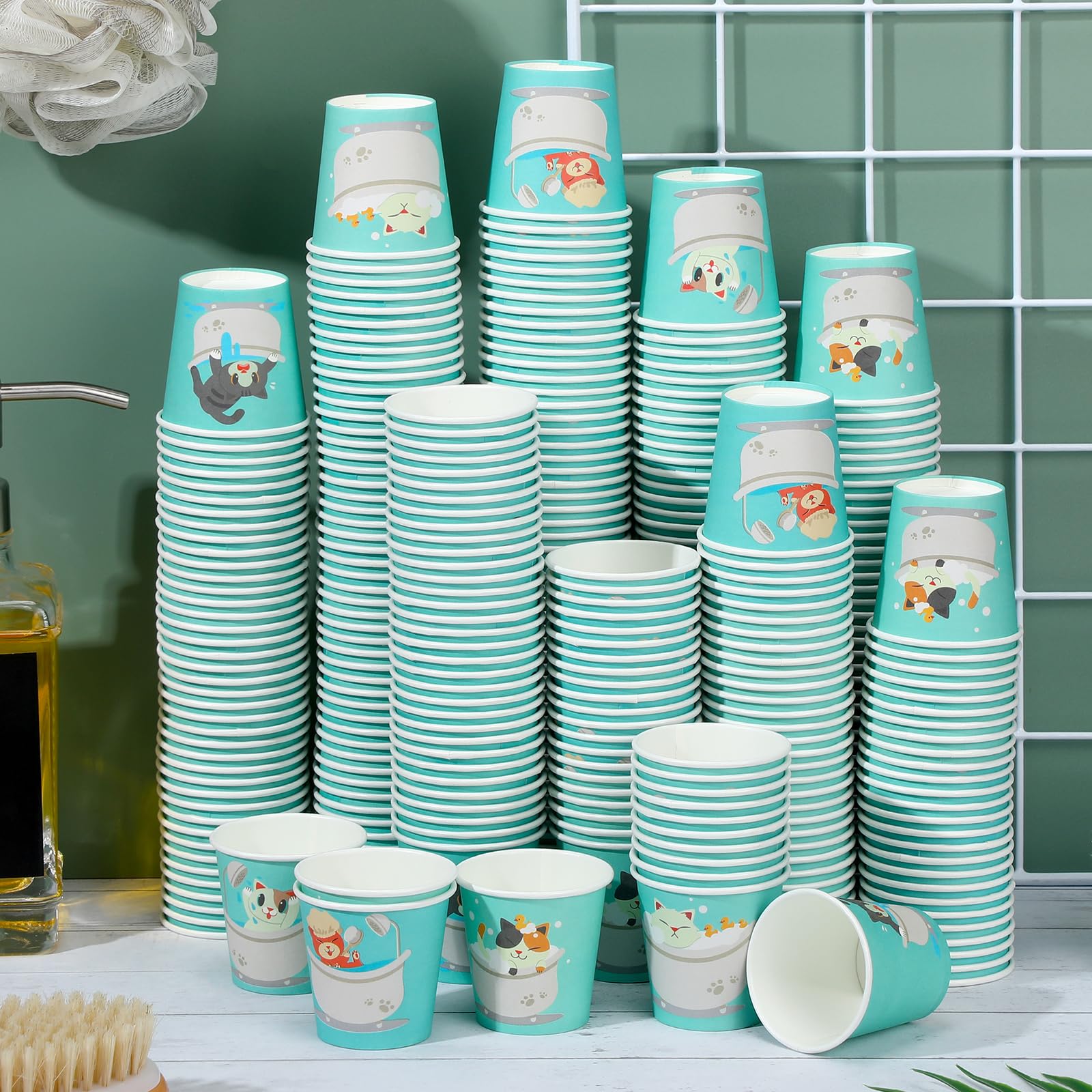 Paquete de 500 vasos de papel desechables de 3 onzas, vasos de baño pequeños, vasos de enjuague bucal para niños, vasos de bebidas de animales para el hogar, oficina, viajes, fiestas (gato de baño)