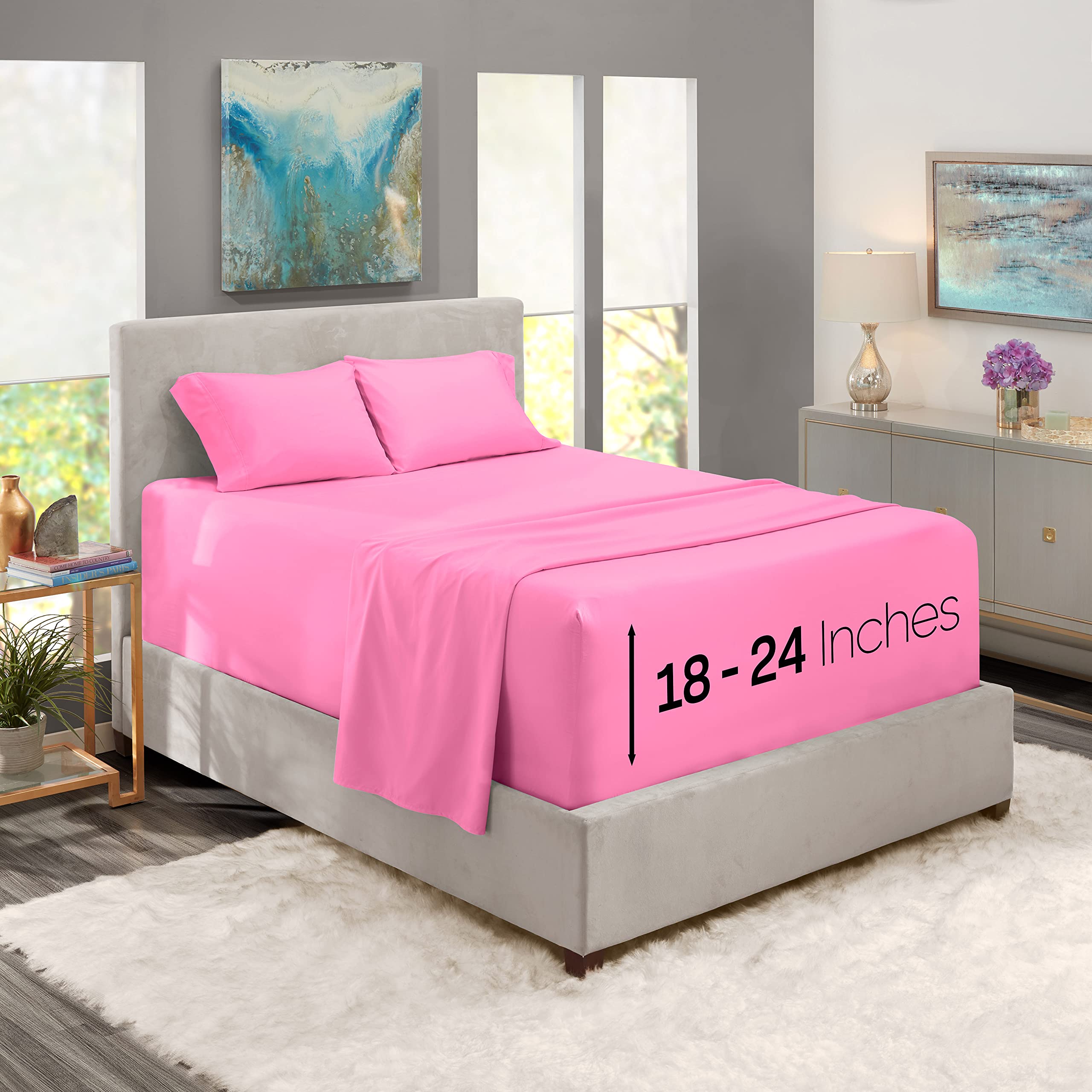 Nestl Queen Size Sheet Set, 4 Piece Extra Deep Pocket (18-24 inches), Microfiber, Hotel Luxury, Soft, Breathable, Wrinkle-Free, Easy to Care, Light Pink