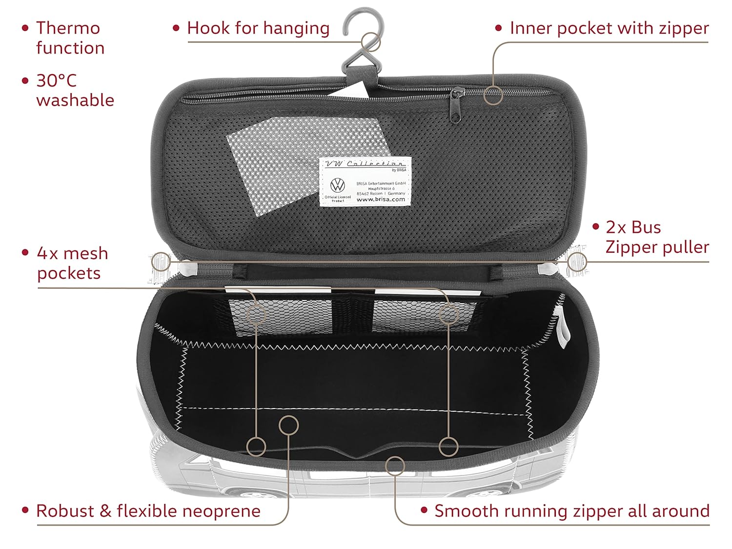 BRISA VW Collection - Volkswagen Neoprene Universal Makeup Cosmetics Toiletry Travel Pharmacy Bag in T3 Bus Vanagon Design (White/Large)