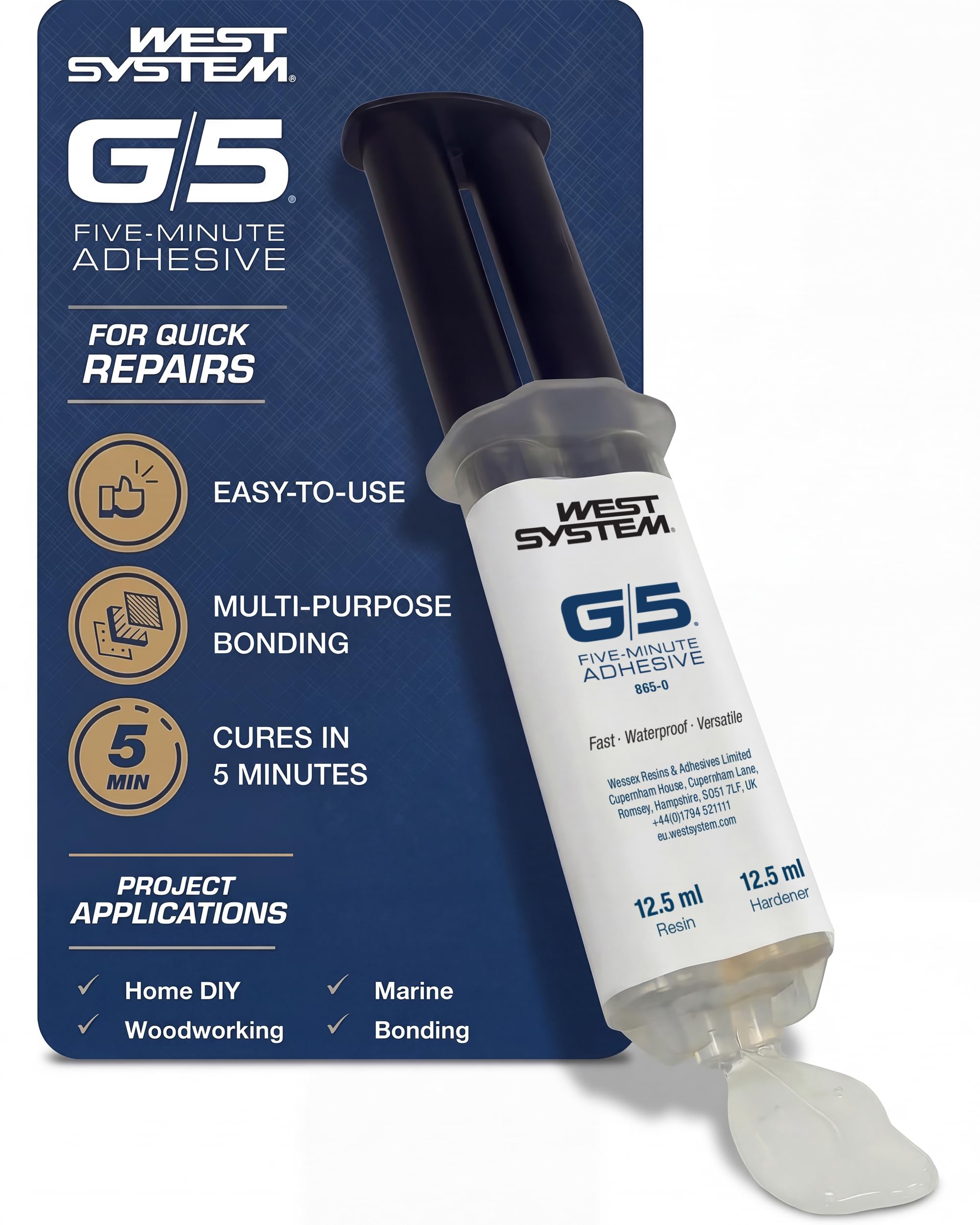 WEST SYSTEM G/5 5 Minute Epoxy Glue Syringe - Strong Instant Adhesive Resin...