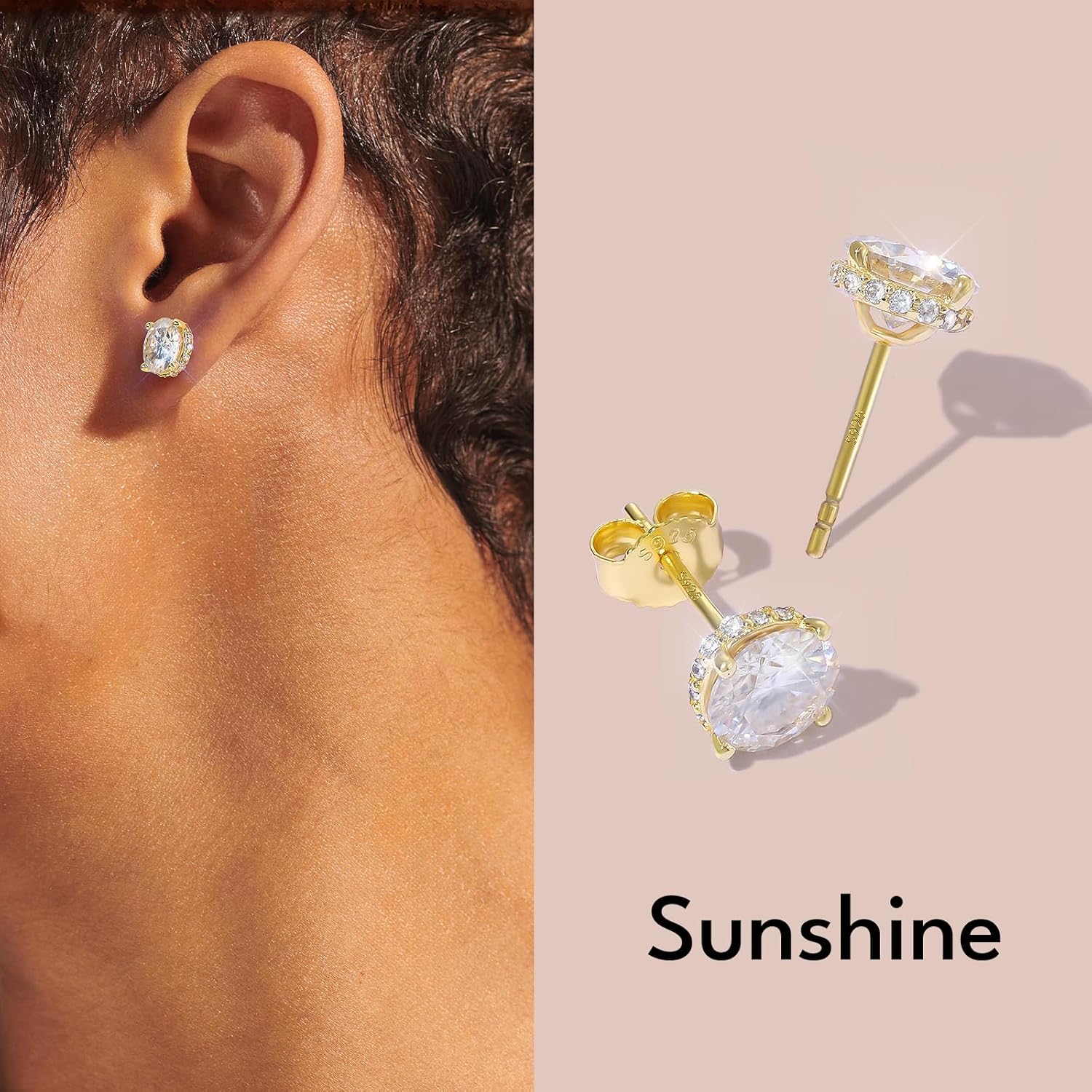 KRKC Moissanite Earrings, Lab Grown Diamond Stud Earrings for Women, 14K Golden Plated Sterling Silver, Bloom Design, 2 Carat D Color VVS1, Hypoallergenic, Gift for Wife, Mom, Her - Image 3