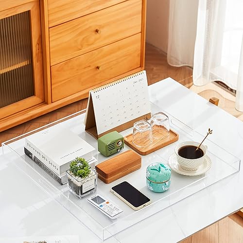 Miniatura 44 de Bandeja de acrílico transparente resistente con asas de 12 x 12 x 2 pulgadas de alto, a prueba de derrames, bandejas decorativas, organizador