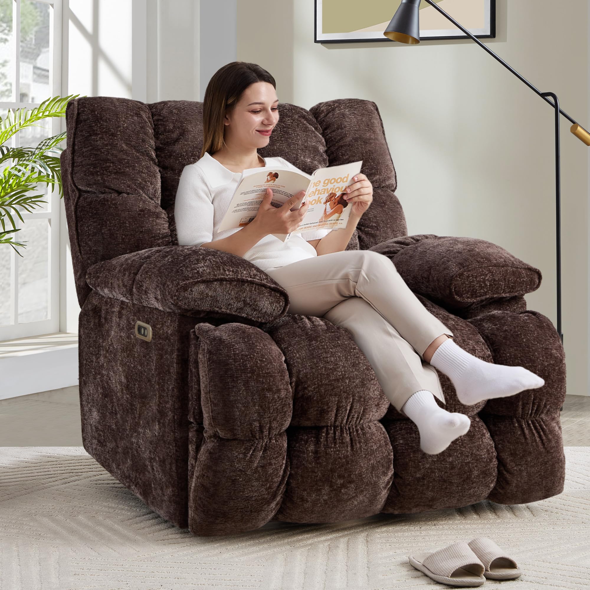 VIKAYAMICS 42 inch Power Swivel Recliner, Brown