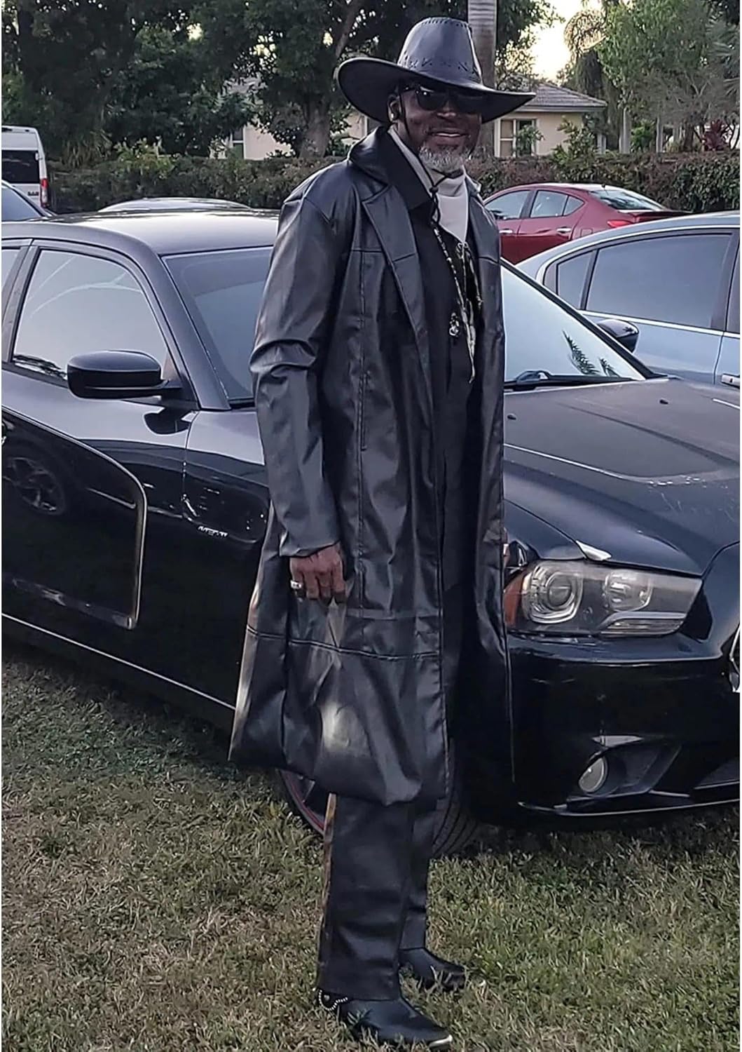 Maiyifu-GJ Mens Retro Faux Leather Trench Coat Full Length Steampunk Long Overcoat Vintage Open Front Cardigan Jacket - Image 2
