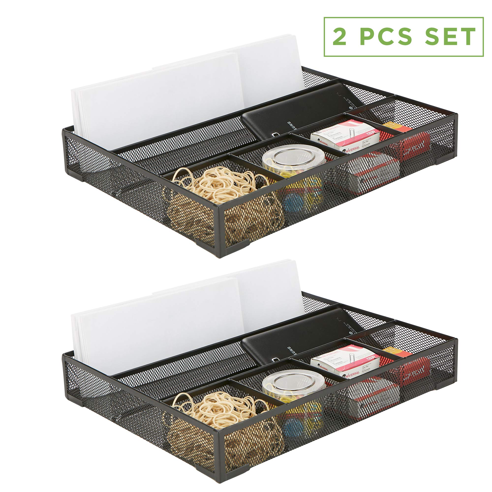 Drawer Organizer, Desk Org, Utensil Organizer, Office, Kitchen, Metal Mesh, Set of 2, Black