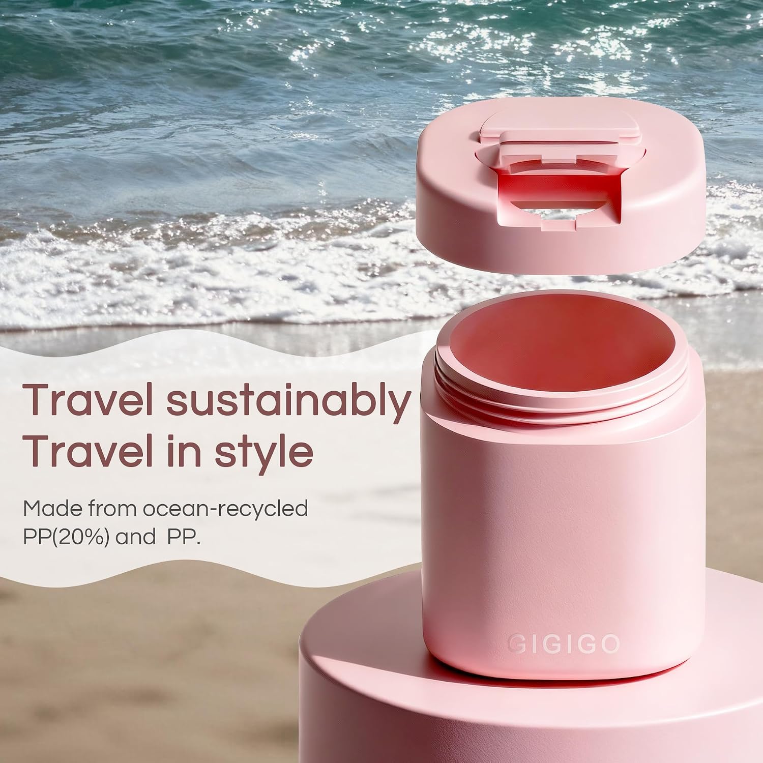 GIGIGO Magnetic Travel Containers Pink Set, 8-Pack Leakproof Refillable Cosmetic Capsules (0.68/1.69/3.04 fl oz) for Toiletries, Customizable Travel Size Jars with Lids & Labels for Skincare, Shampoo