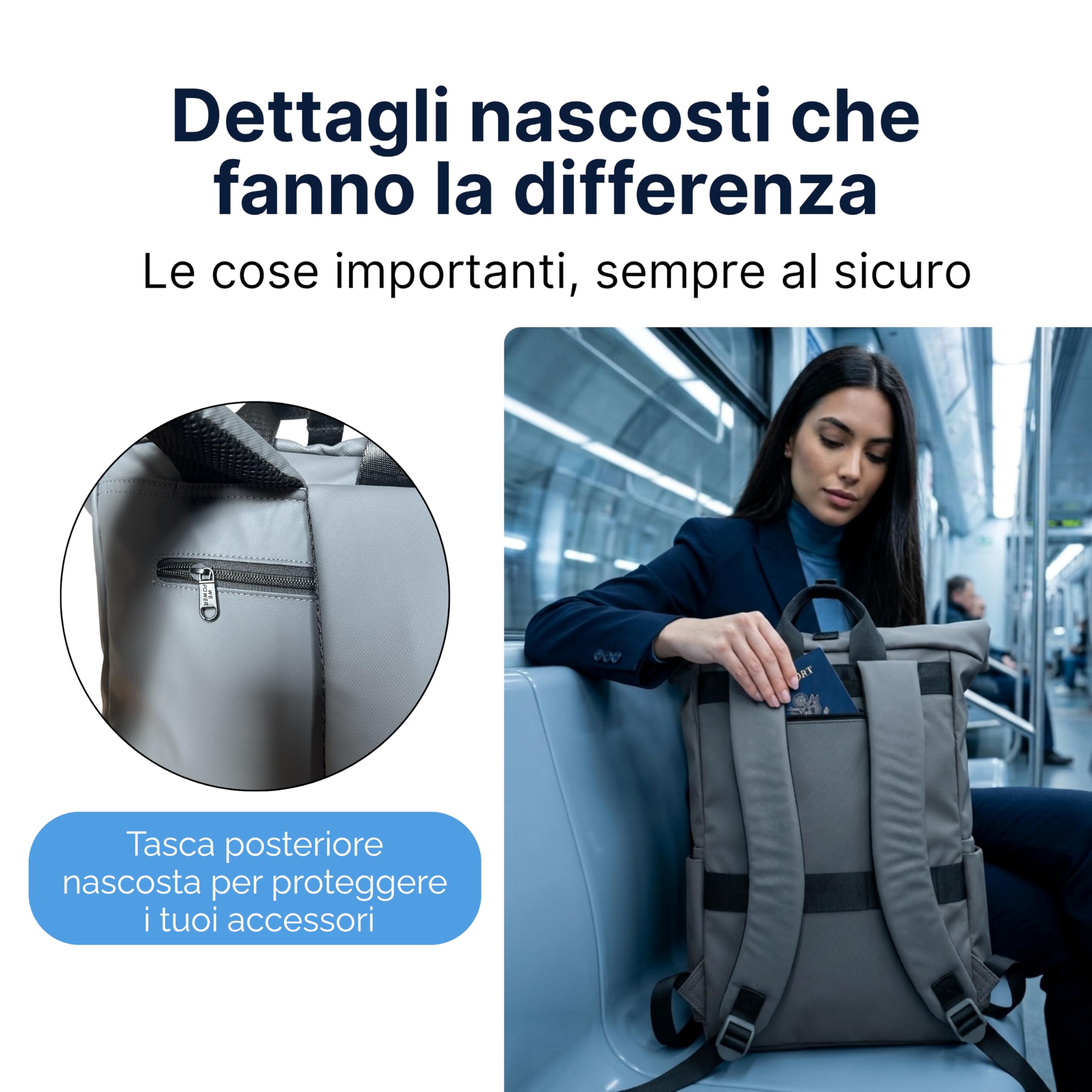 MASC Zaino Rolltop per PC, Zaino Professionale Elegante Multitasche, Ergonomico e Impermeabile ideale per l’Ufficio