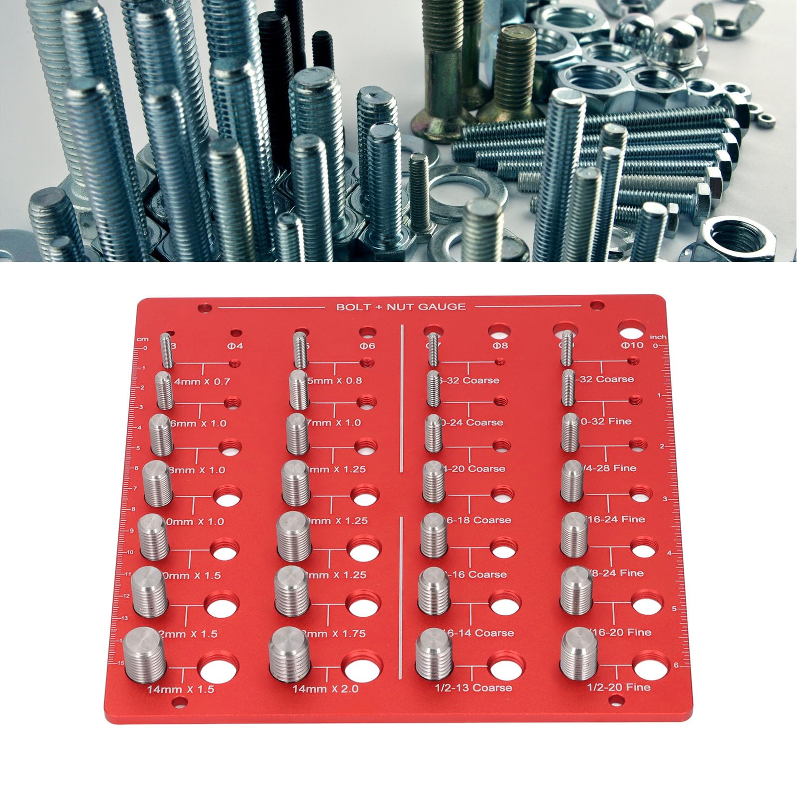 Testeur De Filetage, 28 Tailles de Filetages et 8 Tailles de Tonalités, Vérificateur Filetages en Aluminium, Nut & Bolt Thread Checker, pour Mesurer Dimension des Écrous et des Boulons