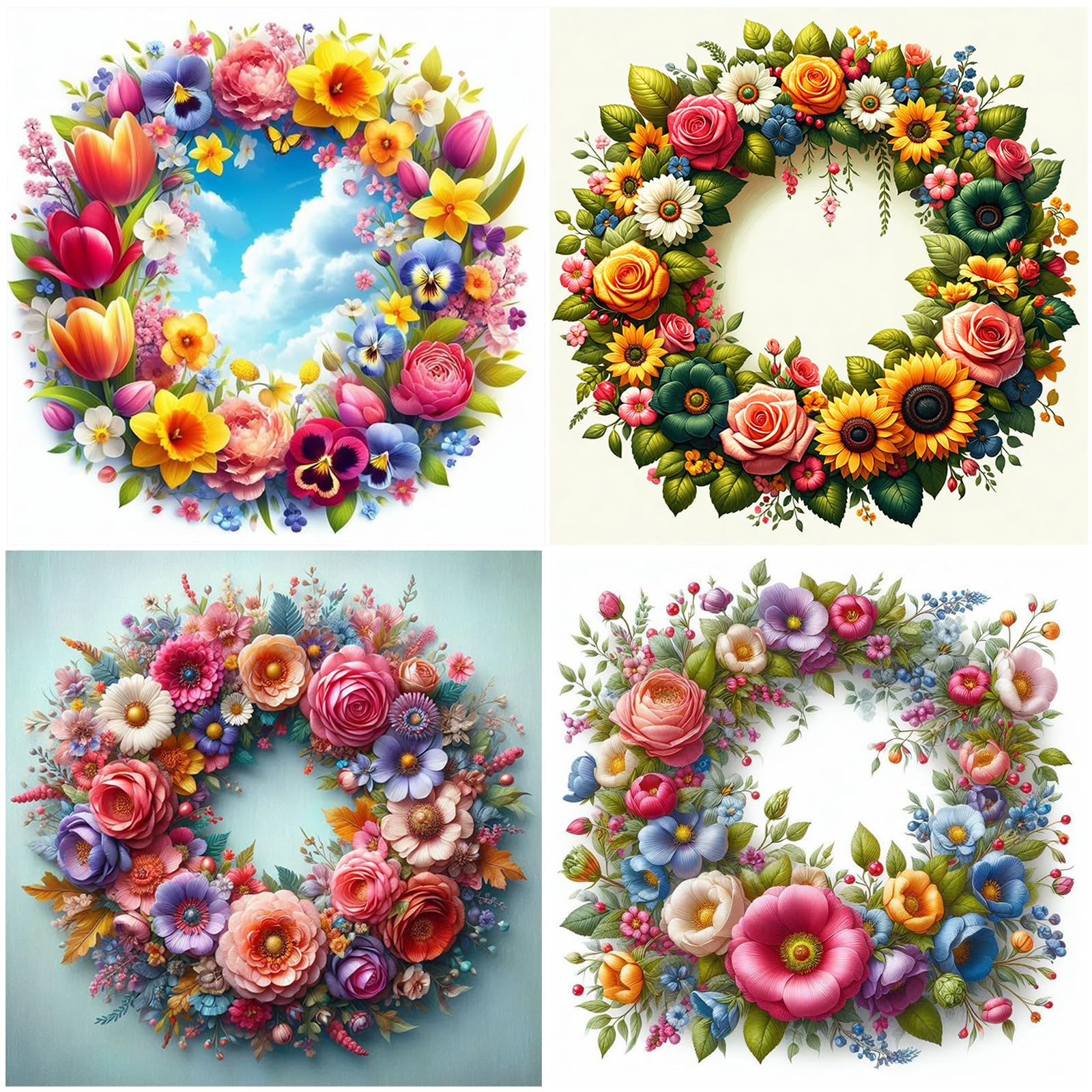 Poetrydraw Autumn Floral Wreath Diy 5D Square Drill Diamond Art Kit For Adults & Beginners 35X35cm Home Wall Decor Crystal Rhinestone Painting