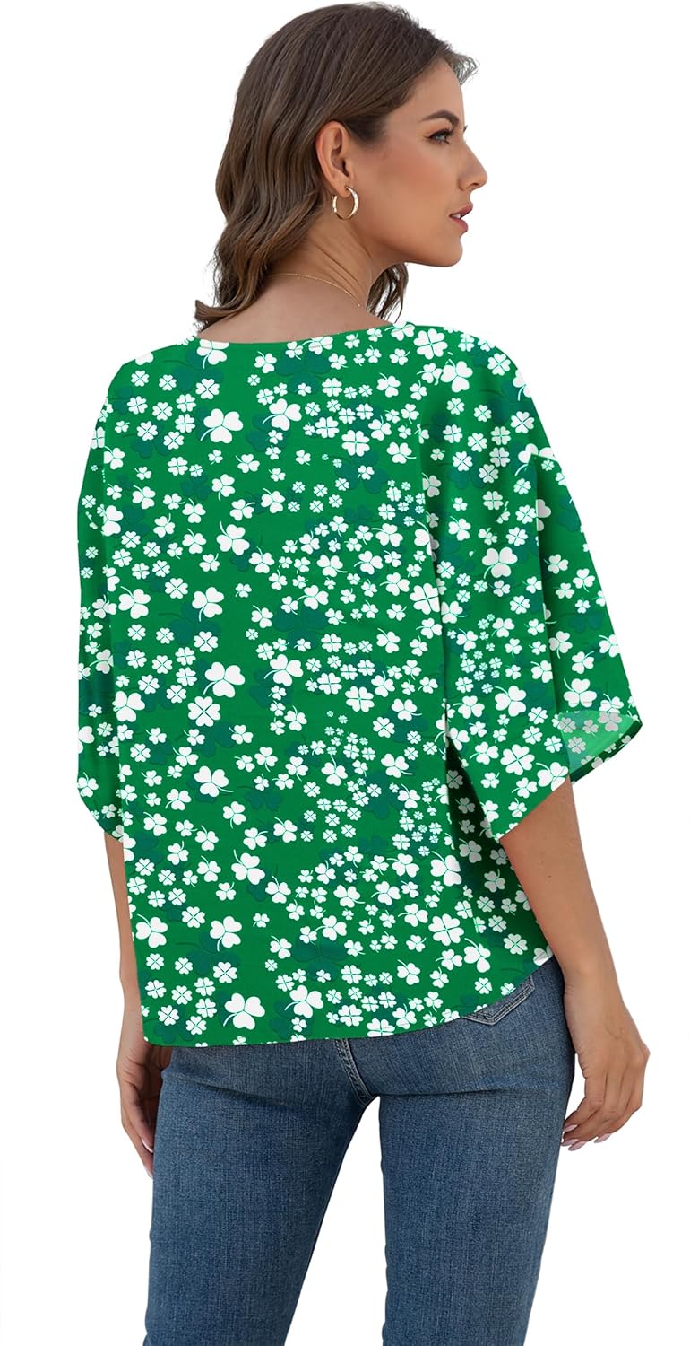 VIISHOW Womens Tie Front Chiffon Blouses V Neck Batwing Short Sleeve Summer Tops Shirts - Image 4