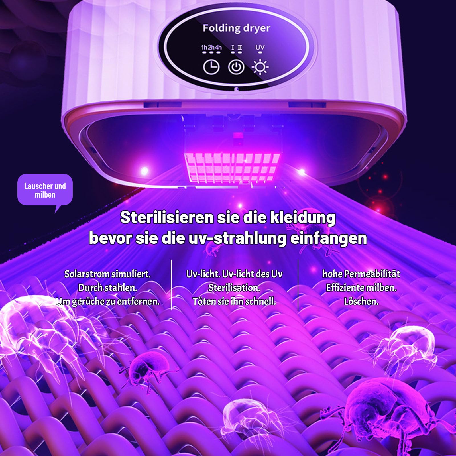 Mini Wäschetrockner 360-Grad-Zyklustrocknung trockner kondenstrockner 3 Timing-Stufen + 2 Trocknungsstufen Warmlufttrockner Erfüllen Sie die Trocknungsbedürfnisse verschiedener Kleidungsstücke