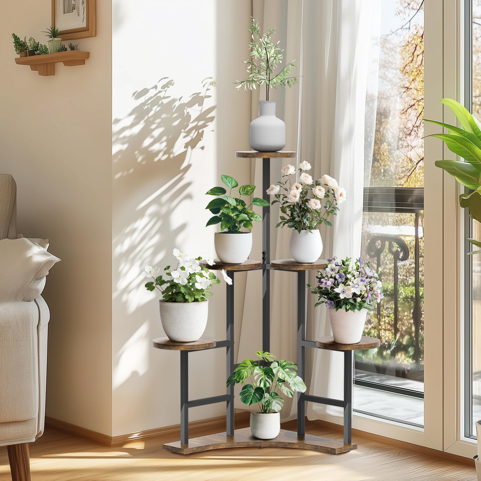 unho Blumenregal Pflanzenregal, Ecke Blumenständer, Mehrstöckig Pflanzenständer Blumentreppe Pflanzentreppe Standregal für Innen Garten Balkon Deko