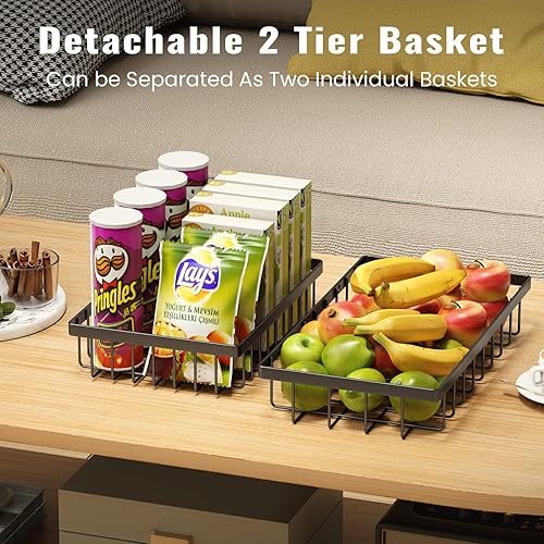 Miniatura 6 de GETALL Cesta de frutas de metal de 2 niveles sin tornillos, separa 2 cestas de verduras fácilmente, organización de cocina para encimera y debajo