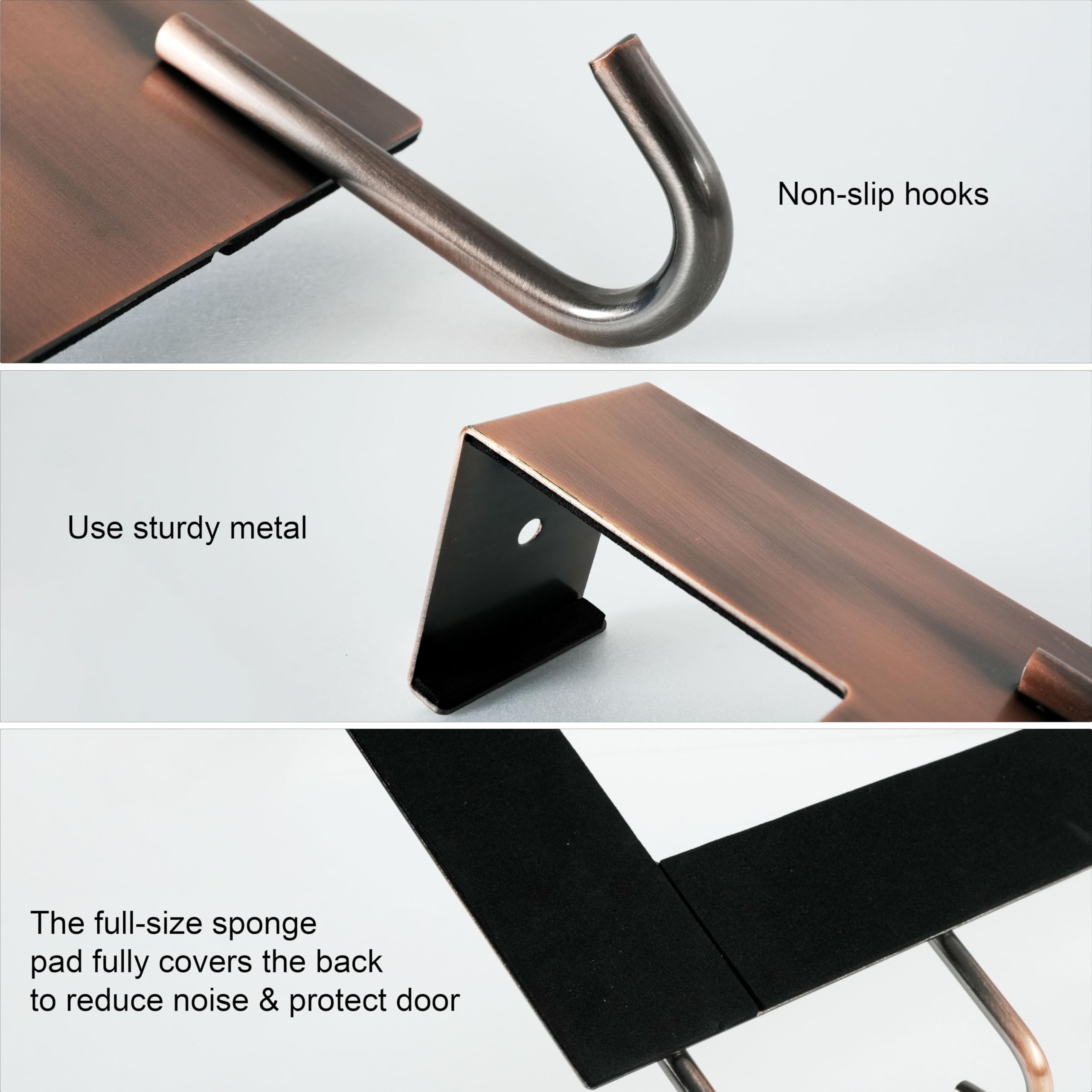 WEBI Over The Door Hooks for Hanging Clothes,Door Hanger,Over The Door Towel Rack,Over The Door Coat Rack Door Coat Hanger,6 Hooks for Hanging Towels,Hats,Back of Bathroom,Antique Copper,2 Packs - Image 3