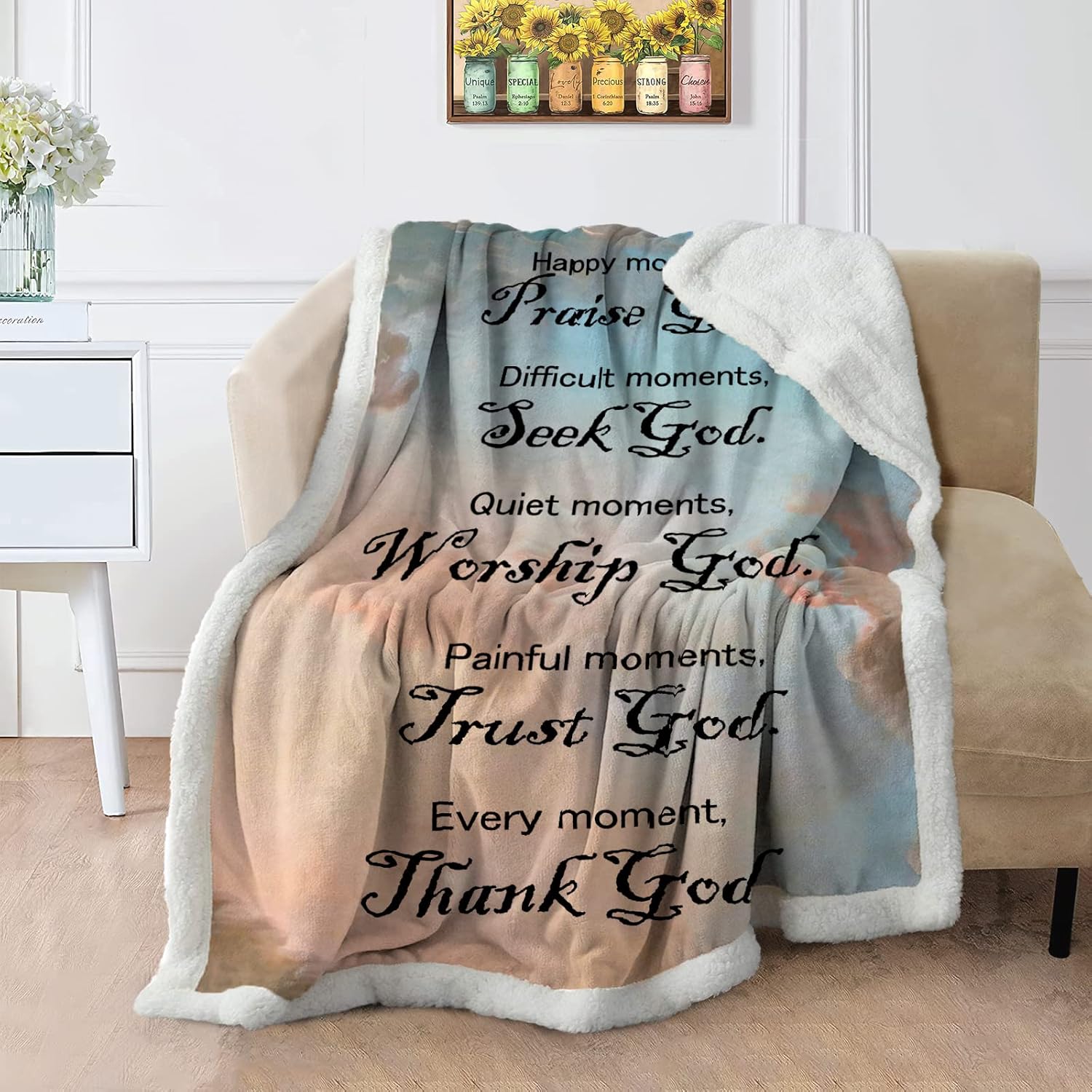 Christian Gifts for Women Sherpa Throw Blanket, Religious Get Well Soon Gifts for Women & Men with Inspirational Healing Thoughts & Warm Hugs, 60x80 Inches