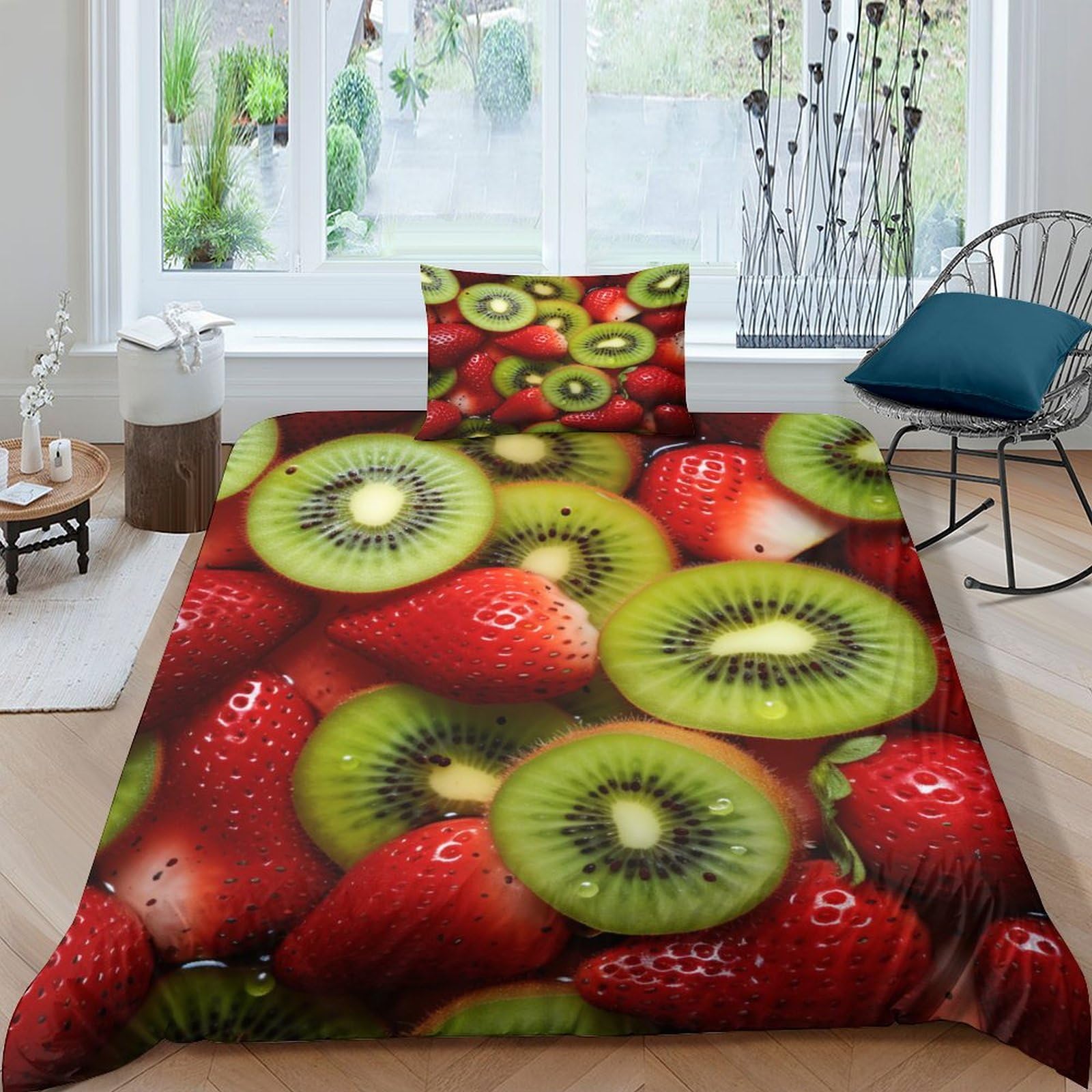Funda nórdica suave de frutas para evitar sábanas arrugadas en camas de 135