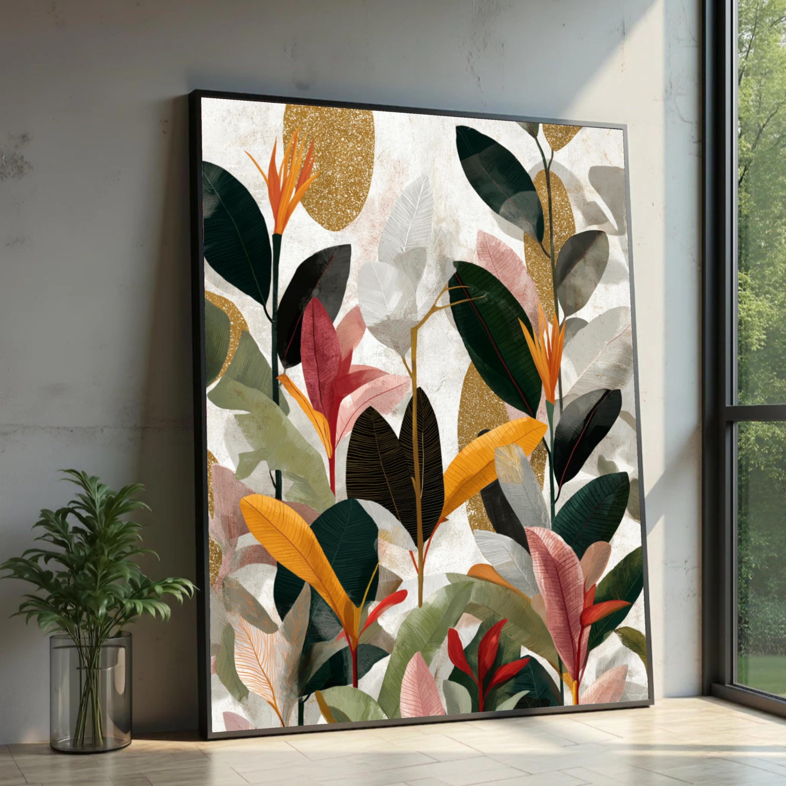 XINBAO Abstract Leaves Canvas Art Print, Botanical Decor, Large Canvas Wall Art Pictures, for Home Decor sized Piece Painting(60x90cm/Frameless)