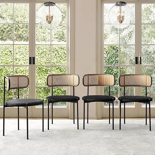 Miniatura 2 de Juego de 4 sillas de comedor de ratán, sillas modernas de mediados de siglo con ramo, sillas de cocina y comedor para sala de estar con patas de