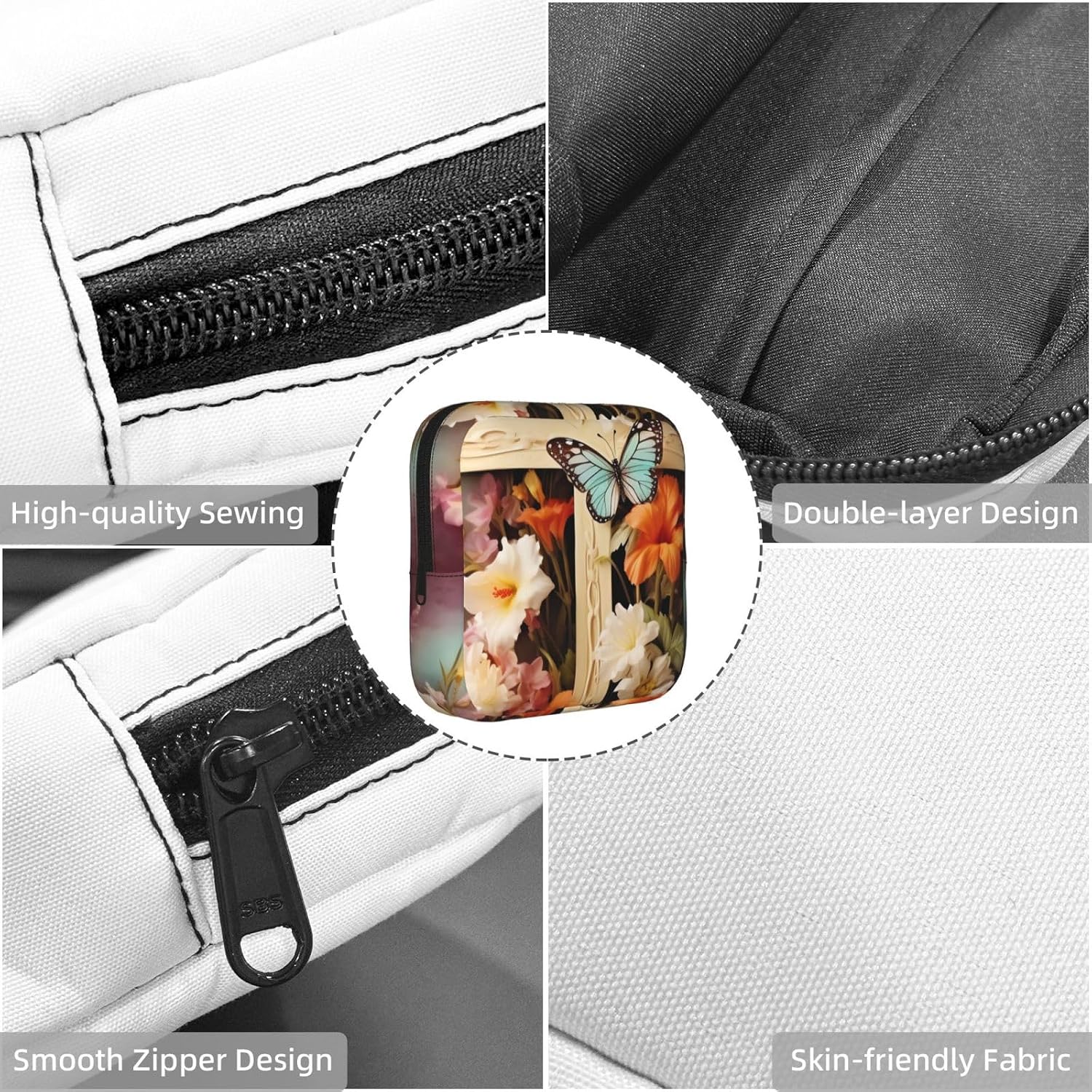 Period Bag Pouch for Women,Sanitary Napkin Storage Bag Portable Period Pad Pouch Small Make Up Bags Flower Branches On The Cross Tampon Holder For Purse Travel Daily Use image 4