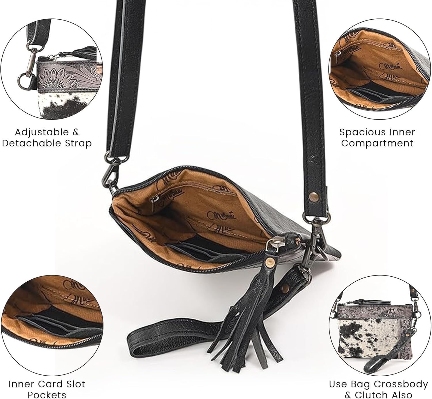 Merbaa Women Natural Cowhide Leather Hand Bag With Adjustable Detachable Strap Leather Massenger Handbag Purse Sling Bag - Image 4