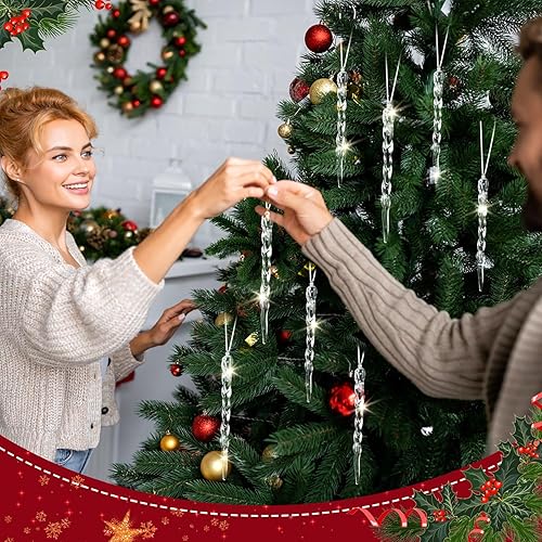 Miniatura 5 de 13 piezas de decoración de árbol de Navidad con forma de copo de nieve con luz LED colgante, adornos de árbol de Navidad, suministros de decoración