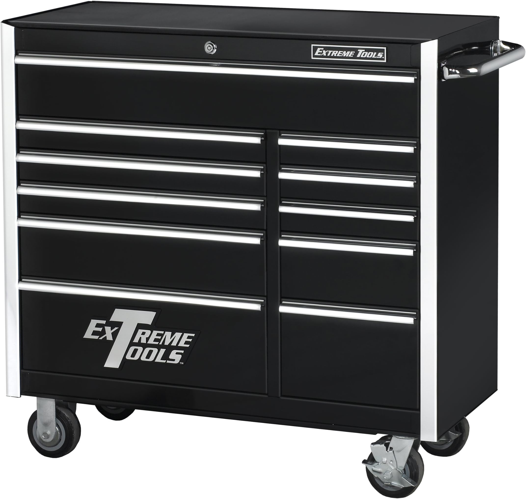 Extreme Tools EX4111RCBK 11 Drawer Roller Cabinet with Ball Bearing Slides, 41-Inch, Black High Gloss Powder Coat Finish