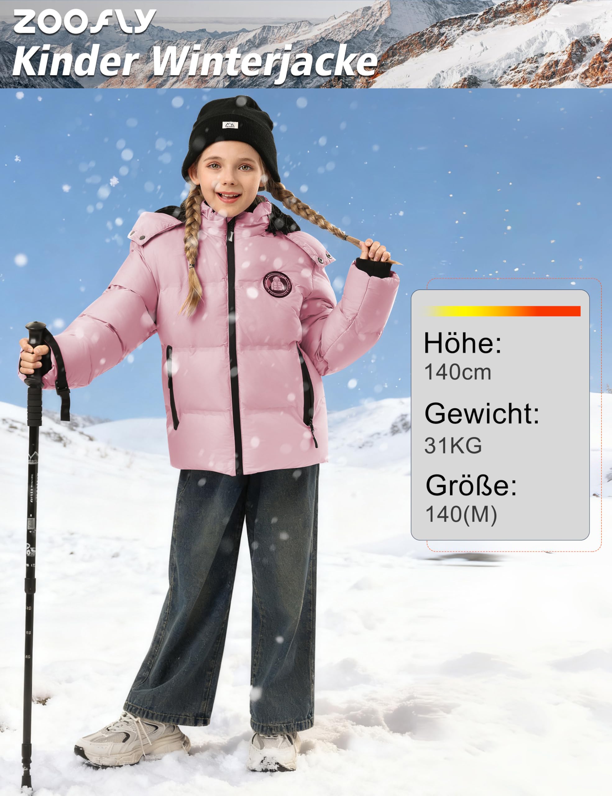 Zoofly Chaqueta de Invierno para Niños y Niñas Chaqueta de Nieve Abrigada con Capucha Desmontable