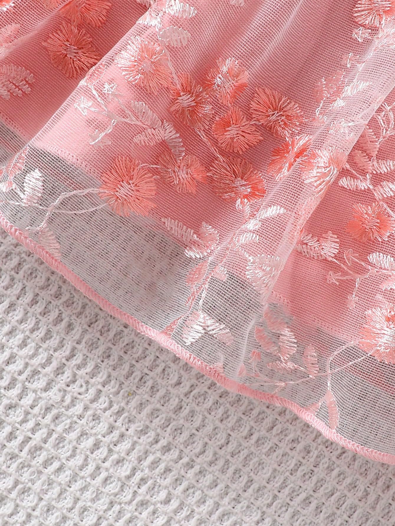 Vestido de tul floral para niña, cuello redondo, detalle de lazo, traje de bebé de una pieza con diadema — view 4