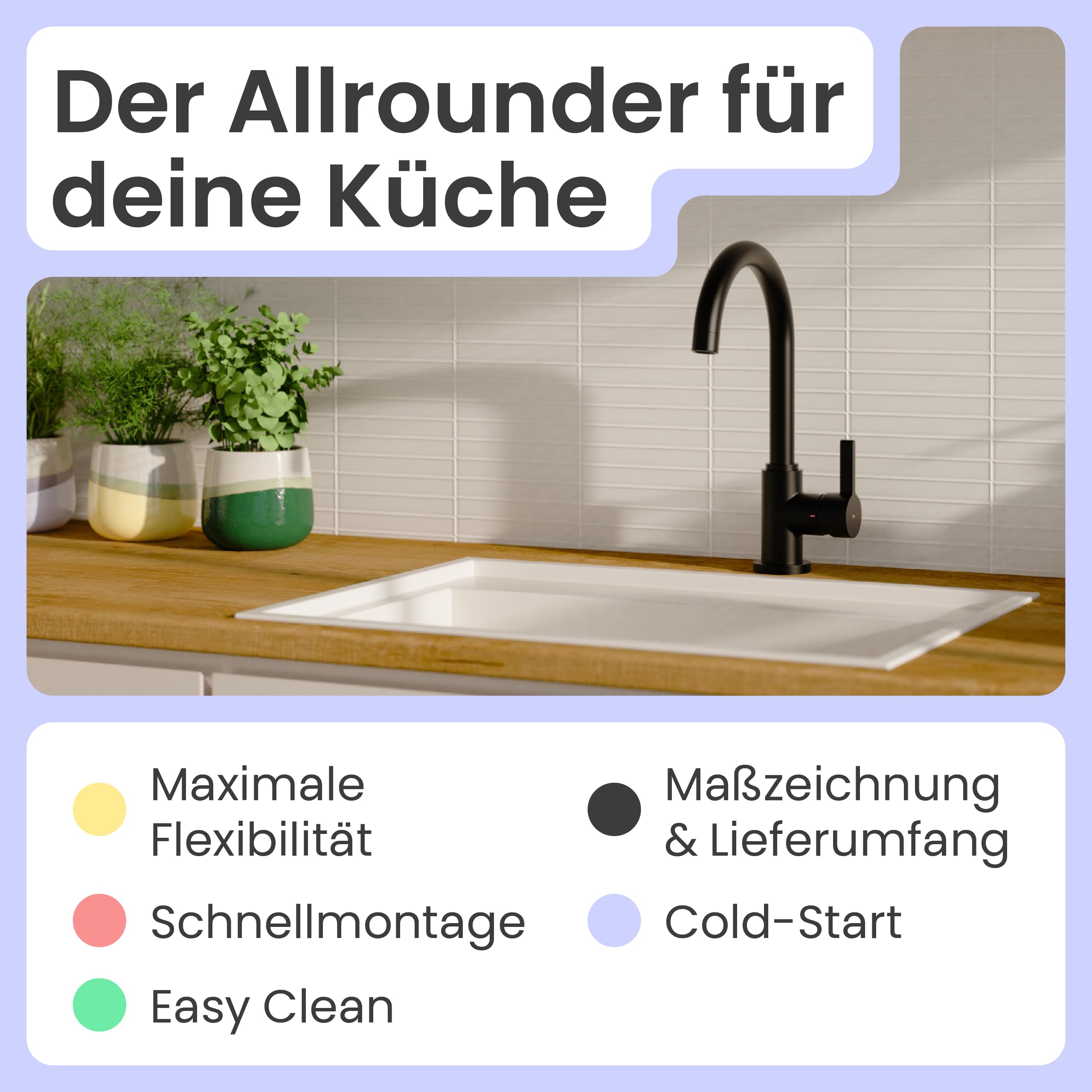 instmaier Leona | Küchenarmatur 360° schwenkbar | Schwarz matt |Wasserhahn Küche | Spültischarmatur mit hohem Auslauf | Armatur Spüle | Einhebelmischer | Mischbatterie